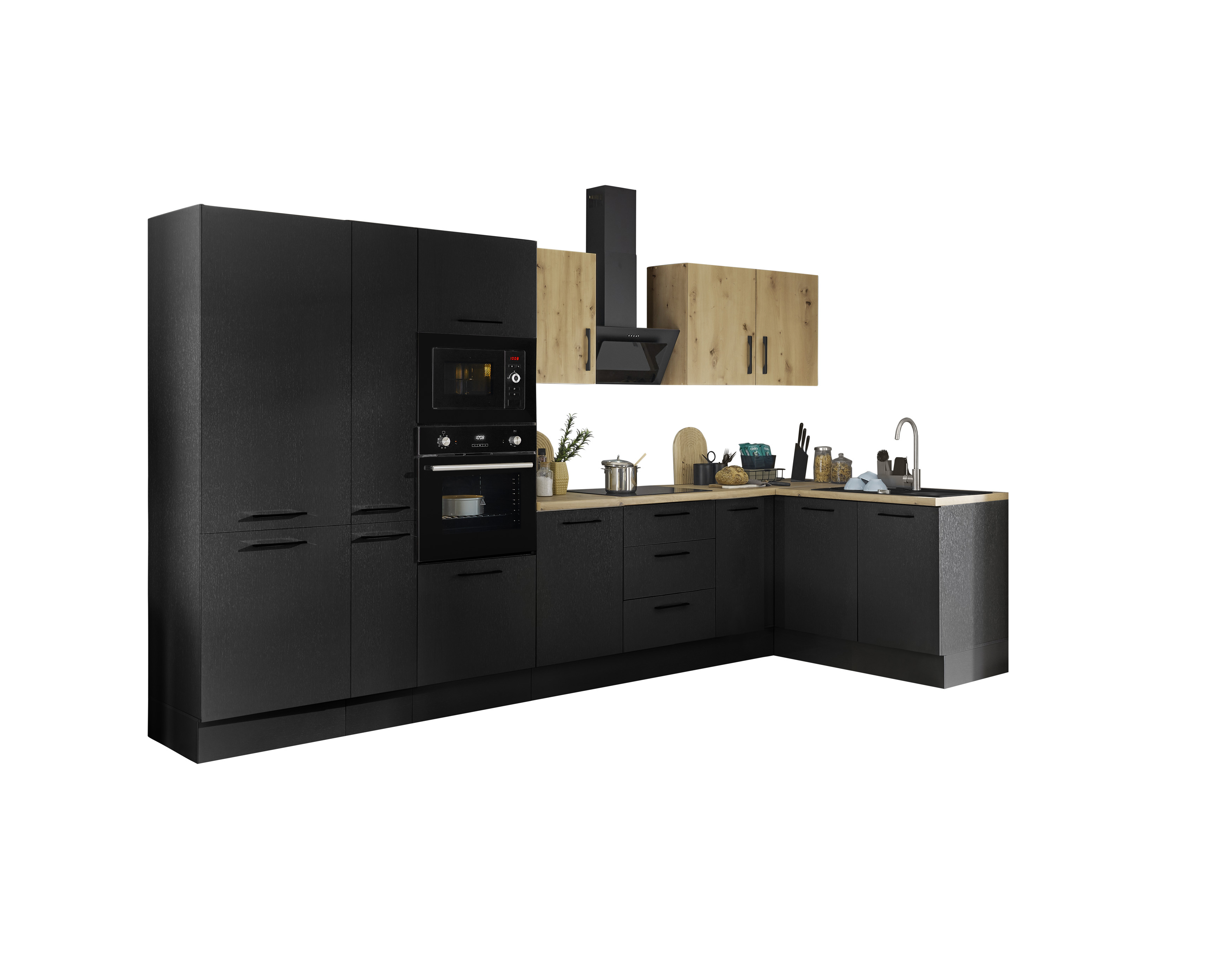Küchenblock mit E-Geräten CORNWALL (Ecke-Backofen-Kühlschrank-Mikrowelle-Apotheker) IV Küchenblock mit E-Geräten CORNWALL (Ecke-Backofen-Kühlschrank-Mikrowelle-Apotheker) IV