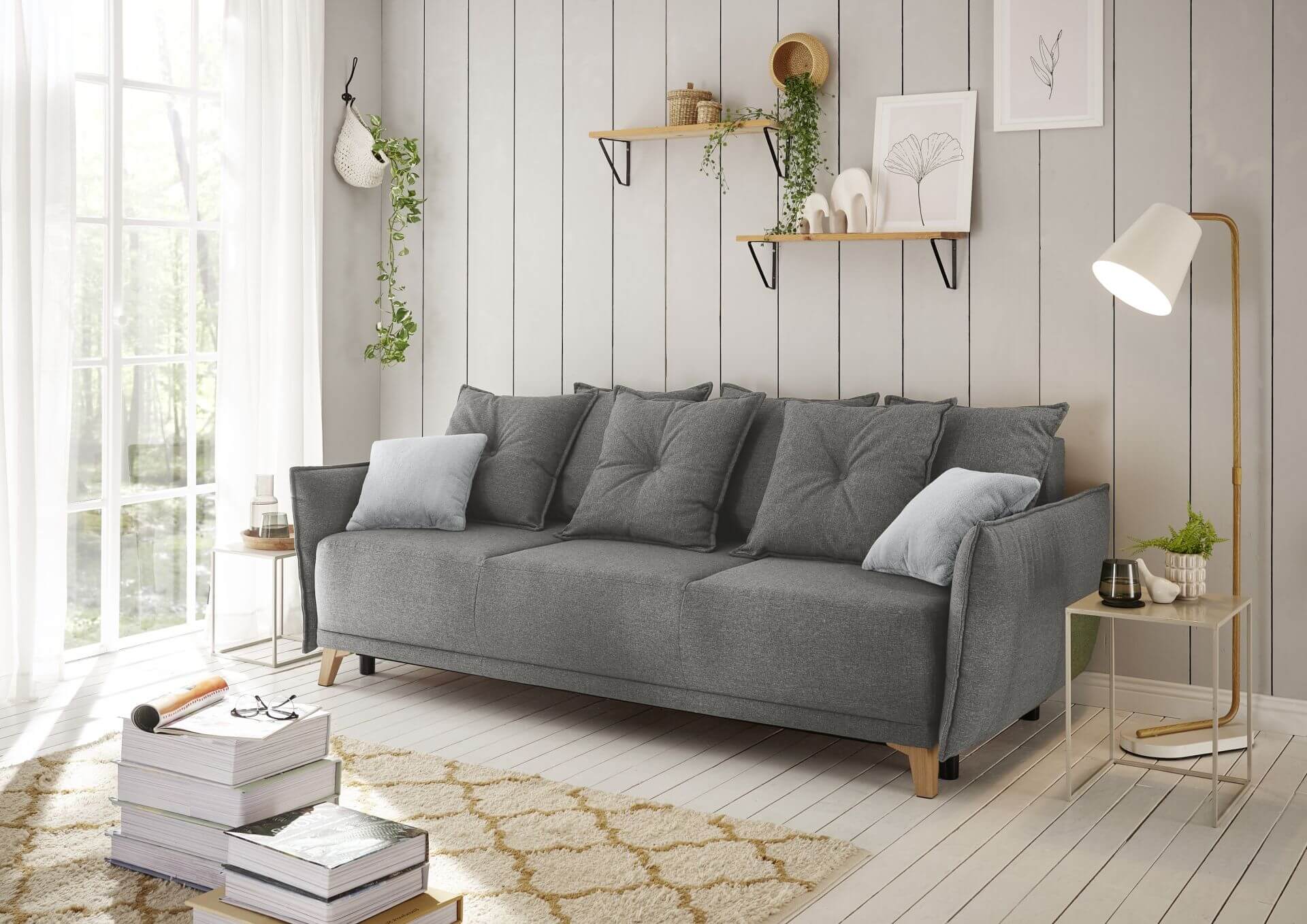 Schlafsofa PAMPLONA im Landhausstil, Farbe graphite , mit Schlaffunktion 