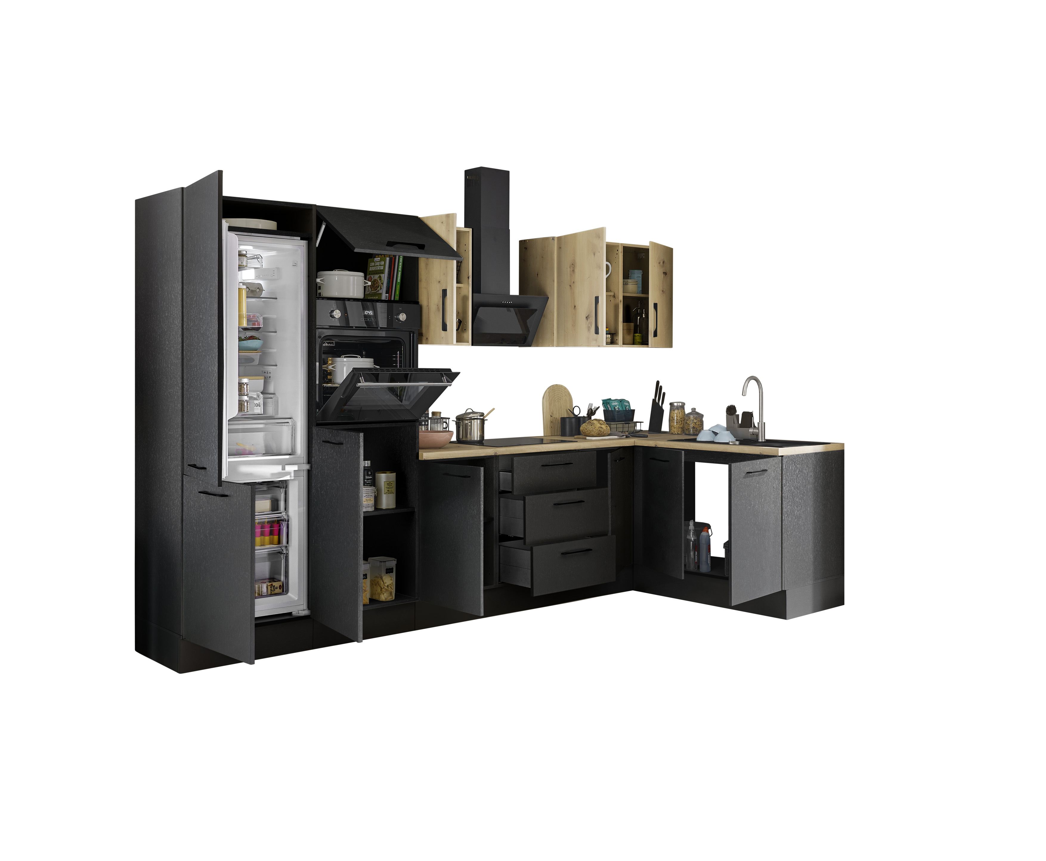 Küchenblock mit E-Geräten CORNWALL (Ecke-Backofen-Kühlschrank) VIII