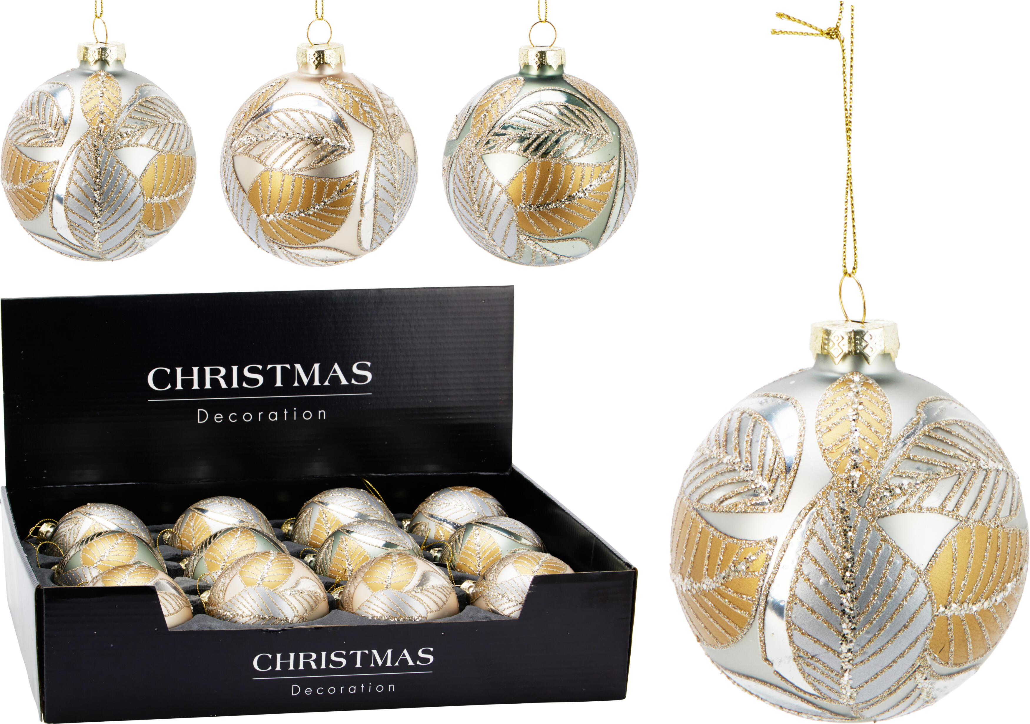 Weihnachtskugel Glitzer Blätter CHRISTMAS Weihnachtskugel Glitzer Blätter CHRISTMAS