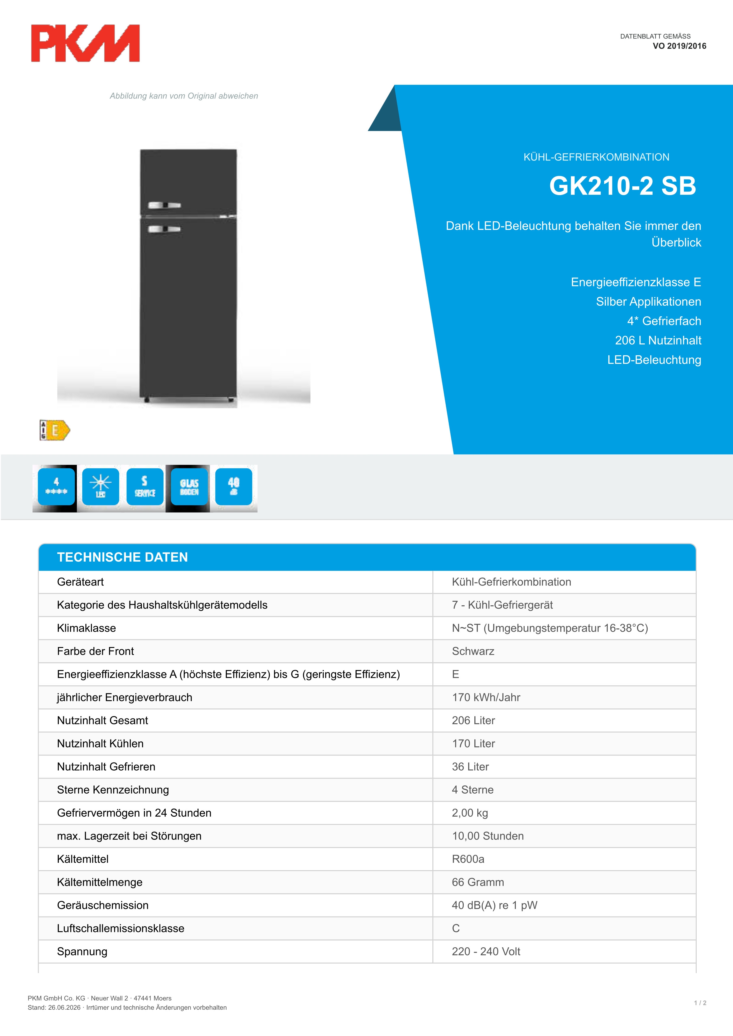 Kühl-Gefrierkombination GK210-2 SB