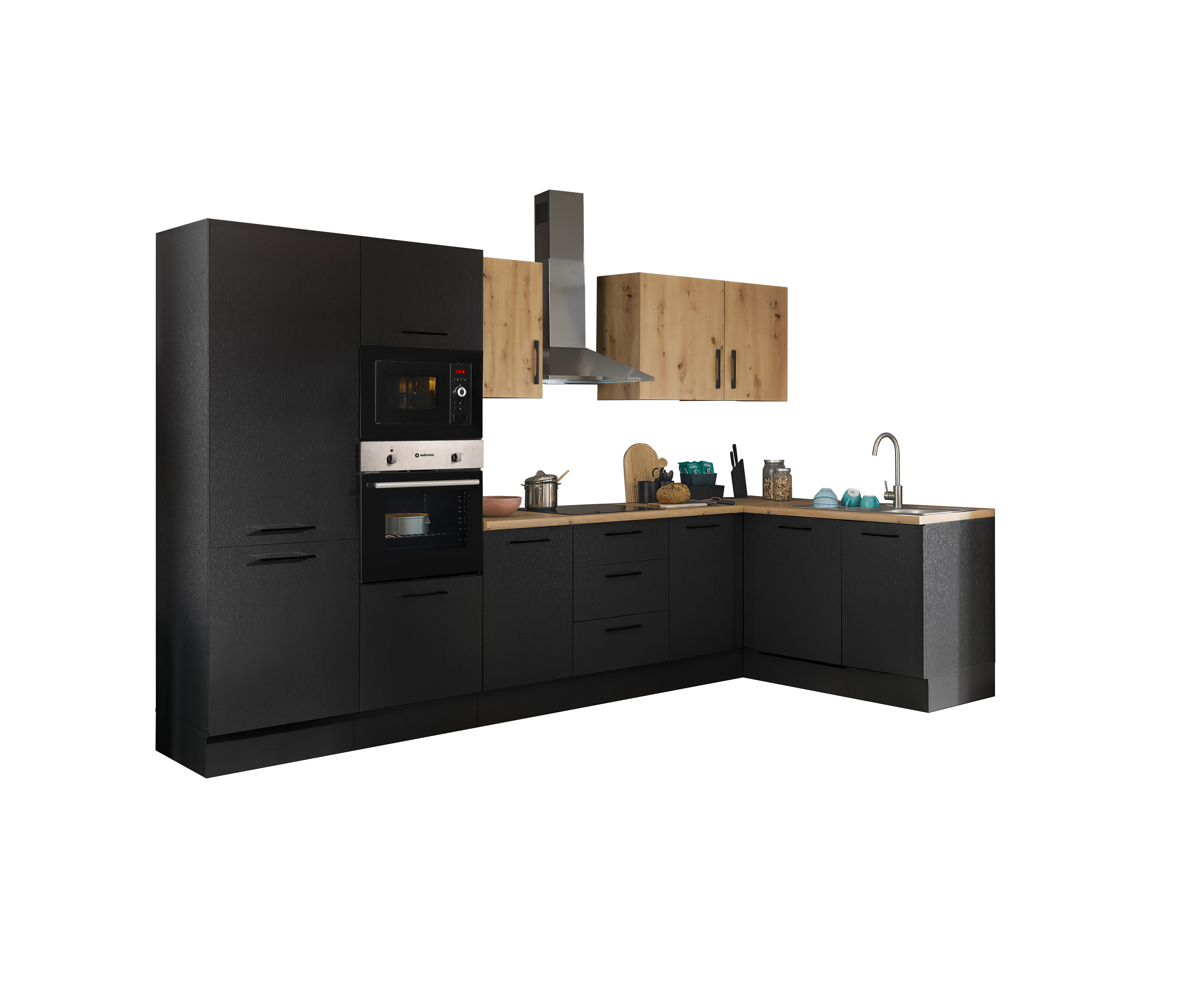 Küchenblock mit E-Geräten CORNWALL (Ecke-Backofen-Geschirrspüler-Kühlschrank-Mikrowelle) III Küchenblock mit E-Geräten CORNWALL (Ecke-Backofen-Geschirrspüler-Kühlschrank-Mikrowelle) III