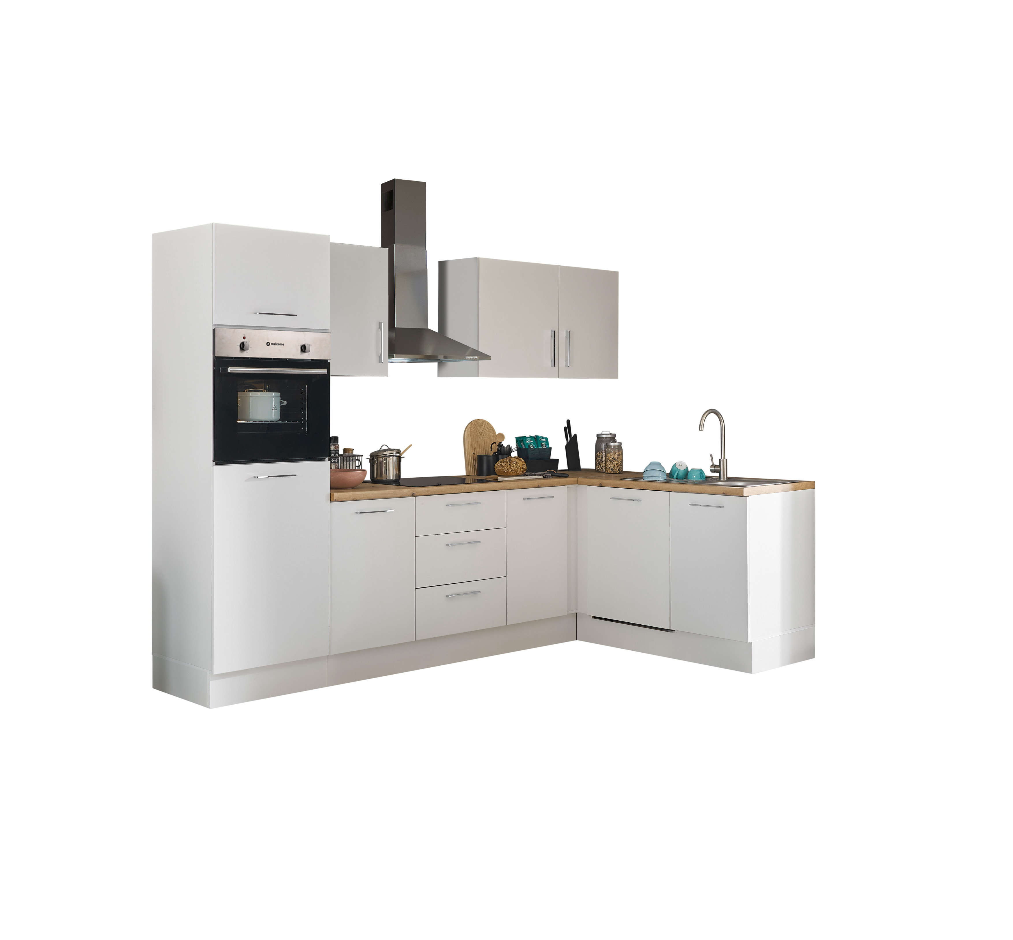Küchenblock mit E-Geräten CORNWALL (Ecke-Backofen-Geschirrspüler-Kühlschrank) I Küchenblock mit E-Geräten CORNWALL (Ecke-Backofen-Geschirrspüler-Kühlschrank) I