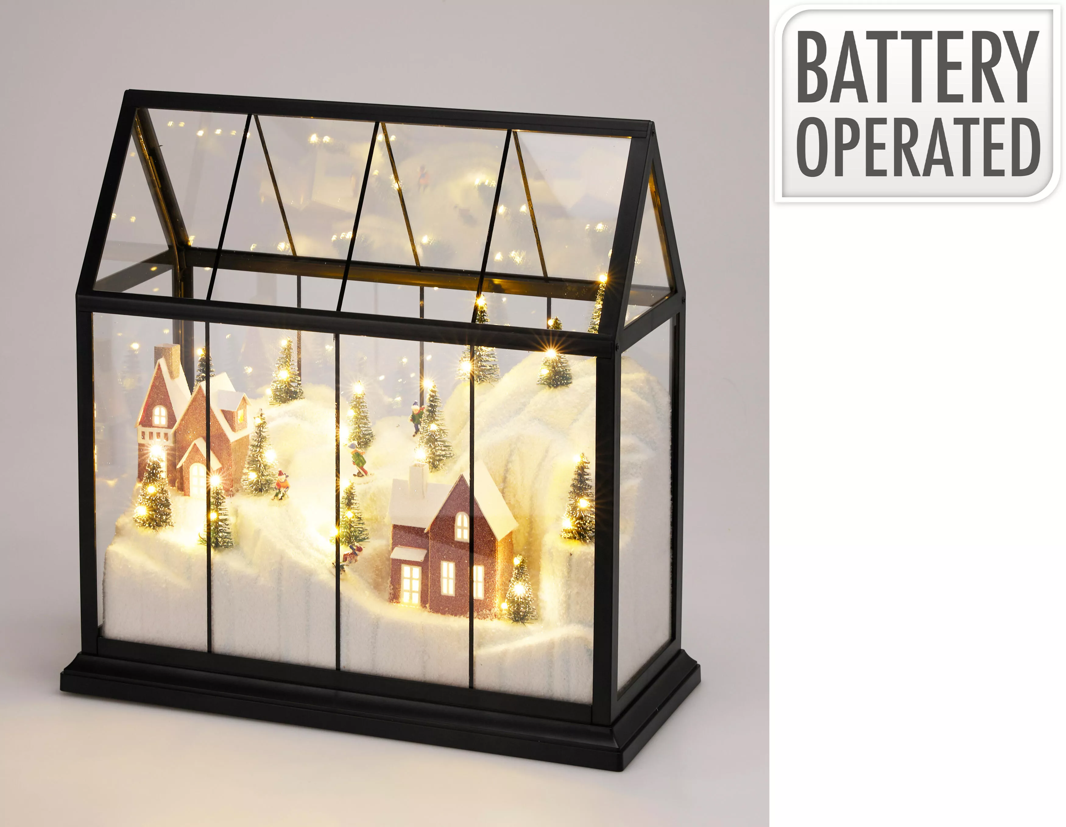 Glashaus mit Winterlandschaft und LED CHRISTMAS