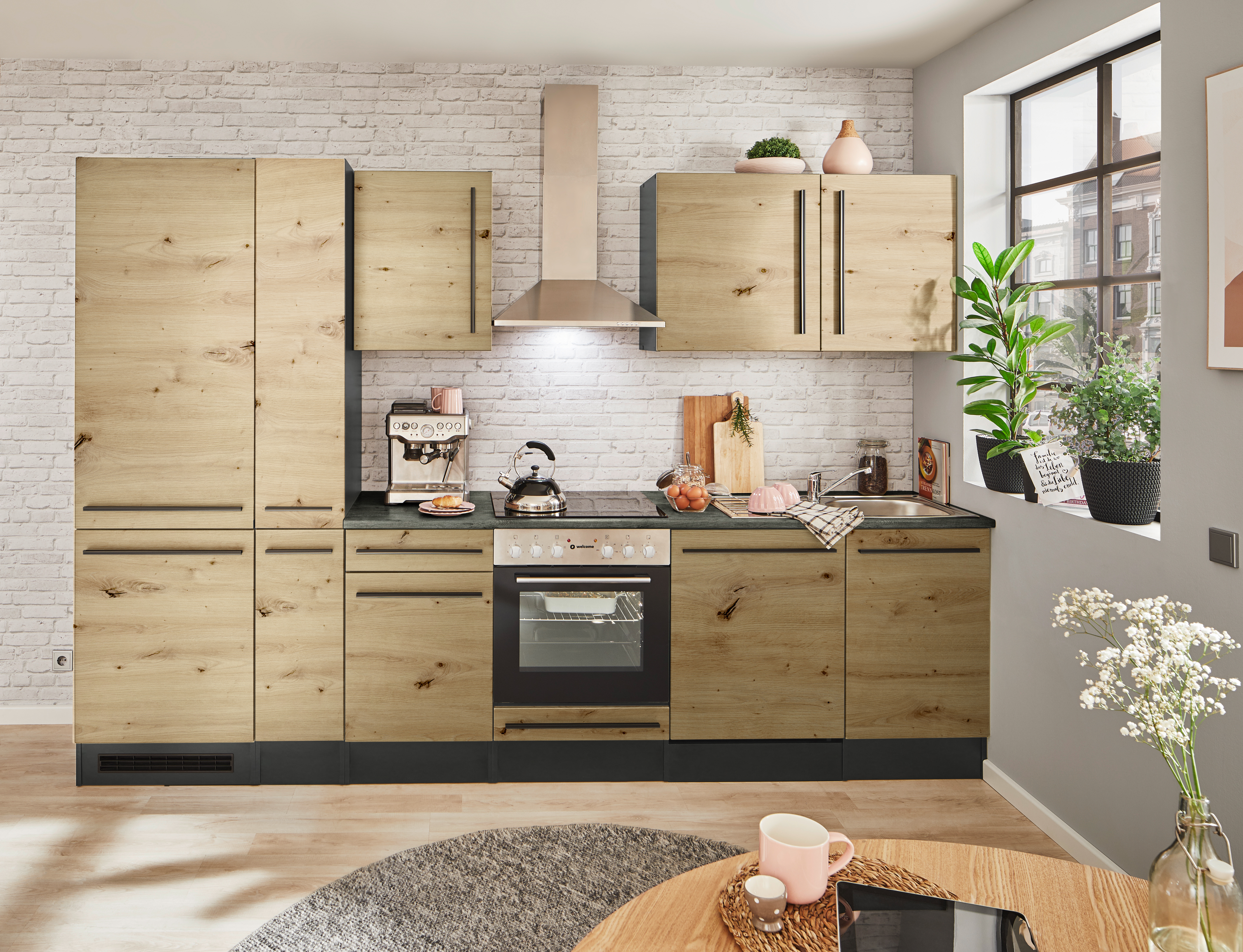 Küchenblock mit E-Geräten JAZZ 8 (Zeile-Kühlschrank-Apotheker) III Küchenblock mit E-Geräten JAZZ 8 (Zeile-Kühlschrank-Apotheker) III