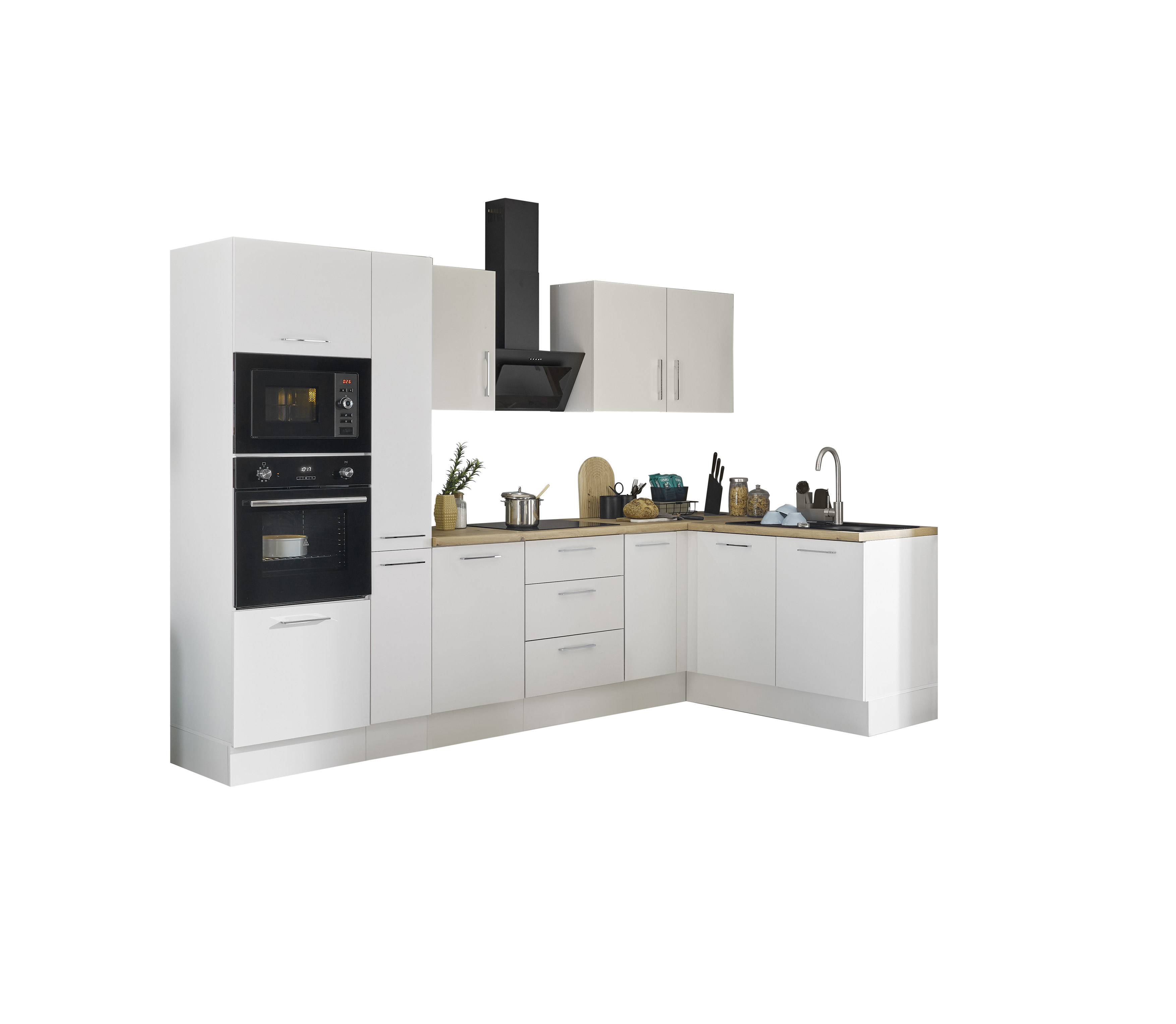 Küchenblock mit E-Geräten CORNWALL (Ecke-Backofen-Mikrowelle-Apotheker) II Küchenblock mit E-Geräten CORNWALL (Ecke-Backofen-Mikrowelle-Apotheker) II
