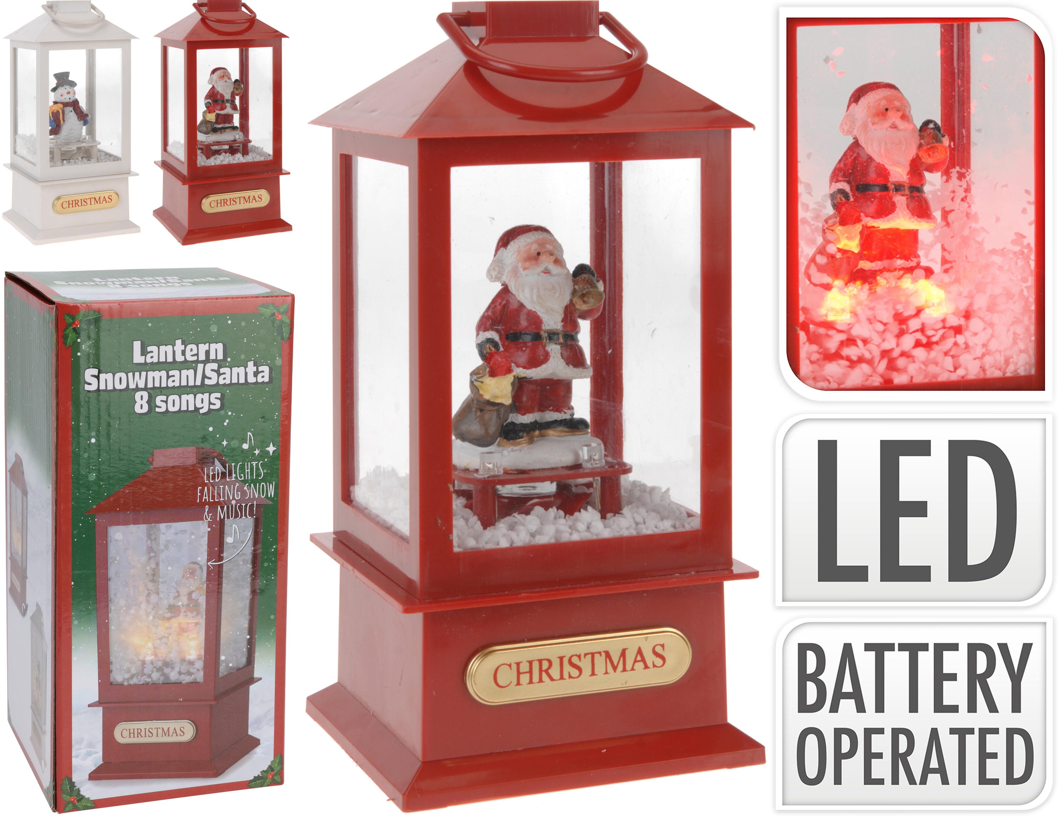 Laterne LED mit Figur und Schnee CHRISTMAS