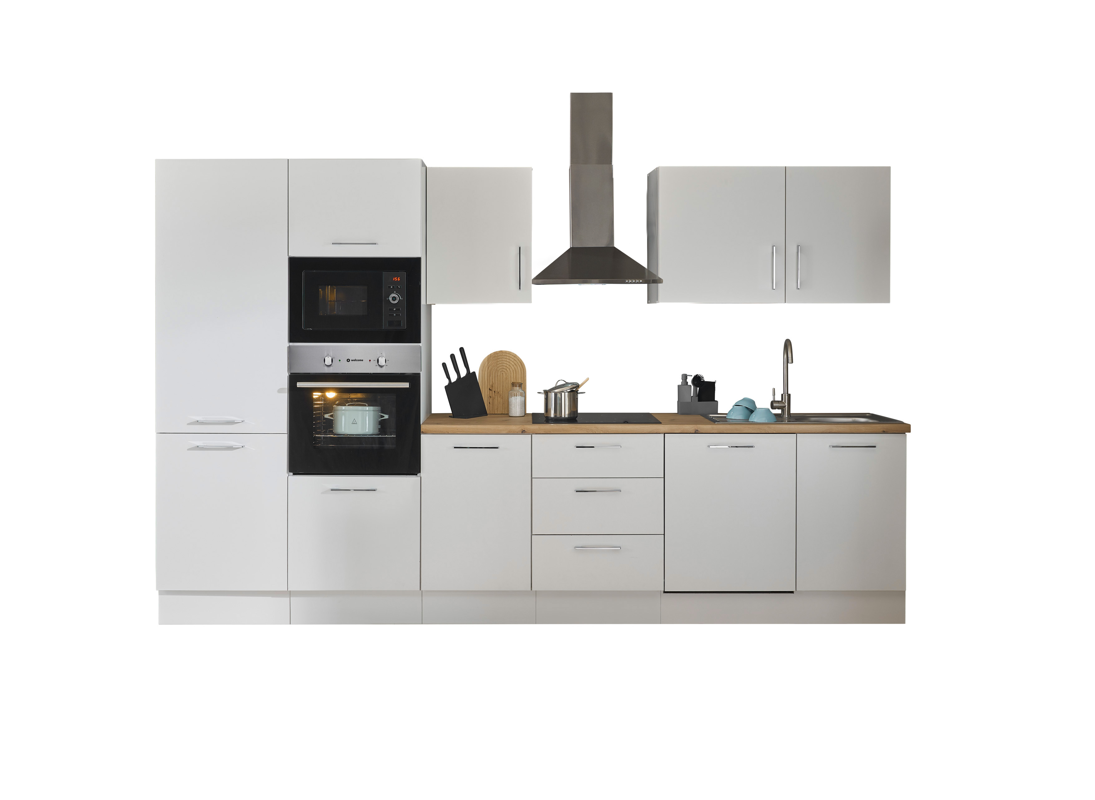 Küchenblock mit E-Geräten CORNWALL (Zeile-Backofen-Geschirrspüler-Kühlschrank-Mikrowelle) I Küchenblock mit E-Geräten CORNWALL (Zeile-Backofen-Geschirrspüler-Kühlschrank-Mikrowelle) I