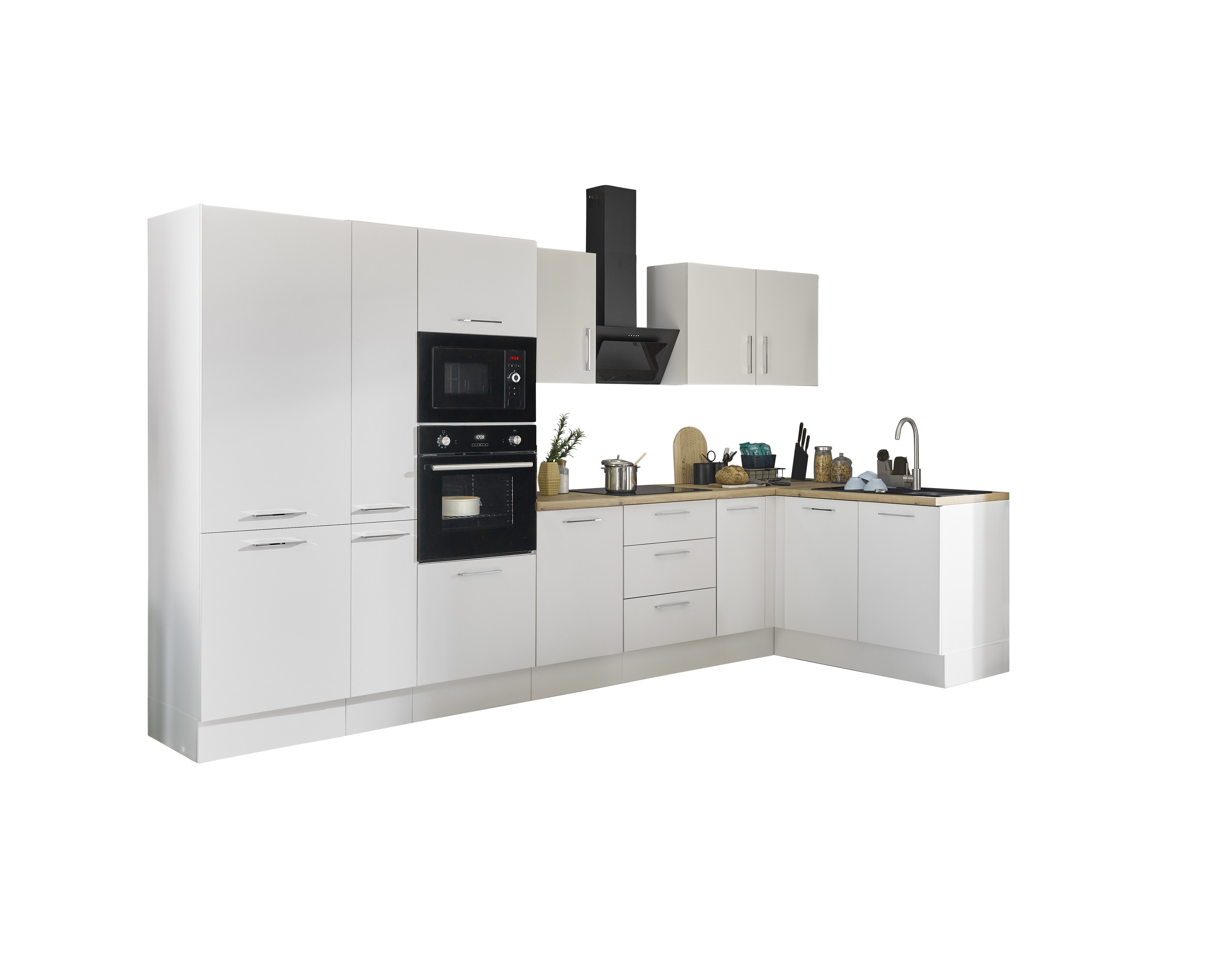 Küchenblock mit E-Geräten CORNWALL (Ecke-Backofen-Kühlschrank-Mikrowelle-Apotheker) II Küchenblock mit E-Geräten CORNWALL (Ecke-Backofen-Kühlschrank-Mikrowelle-Apotheker) II
