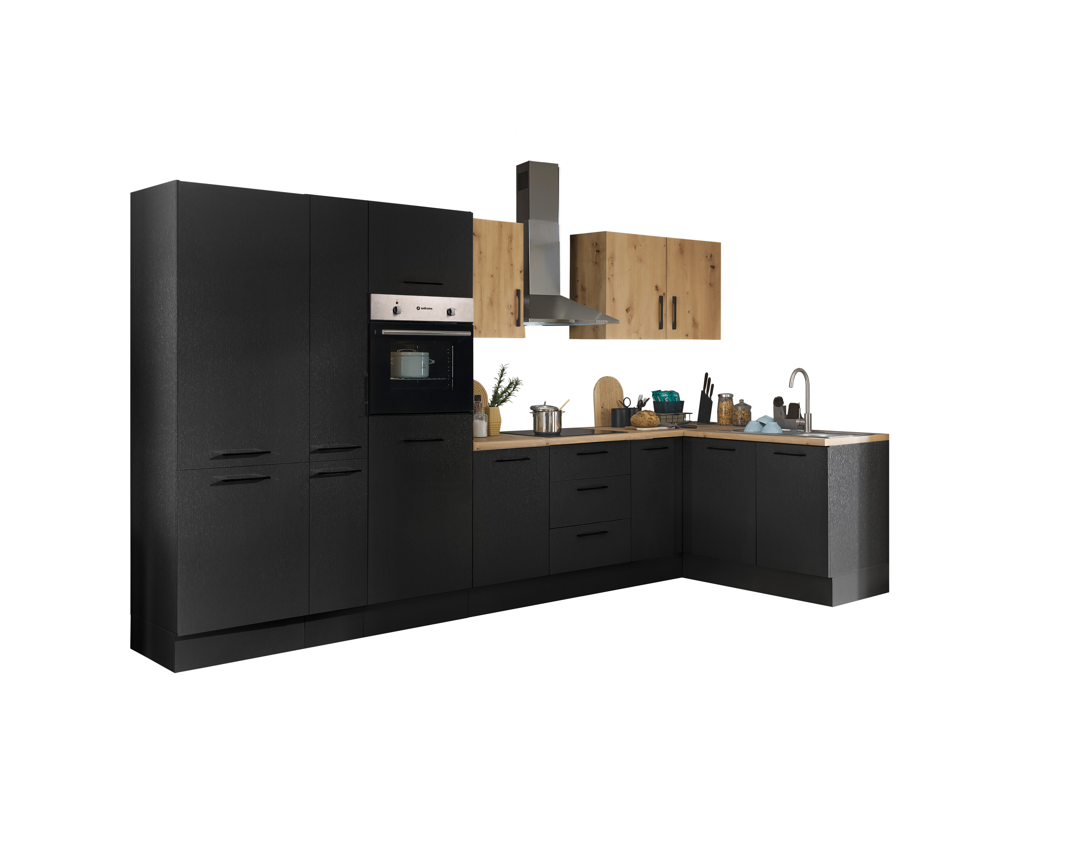 Küchenblock mit E-Geräten CORNWALL (Ecke-Backofen-Kühlschrank-Apotheker) VII Küchenblock mit E-Geräten CORNWALL (Ecke-Backofen-Kühlschrank-Apotheker) VII