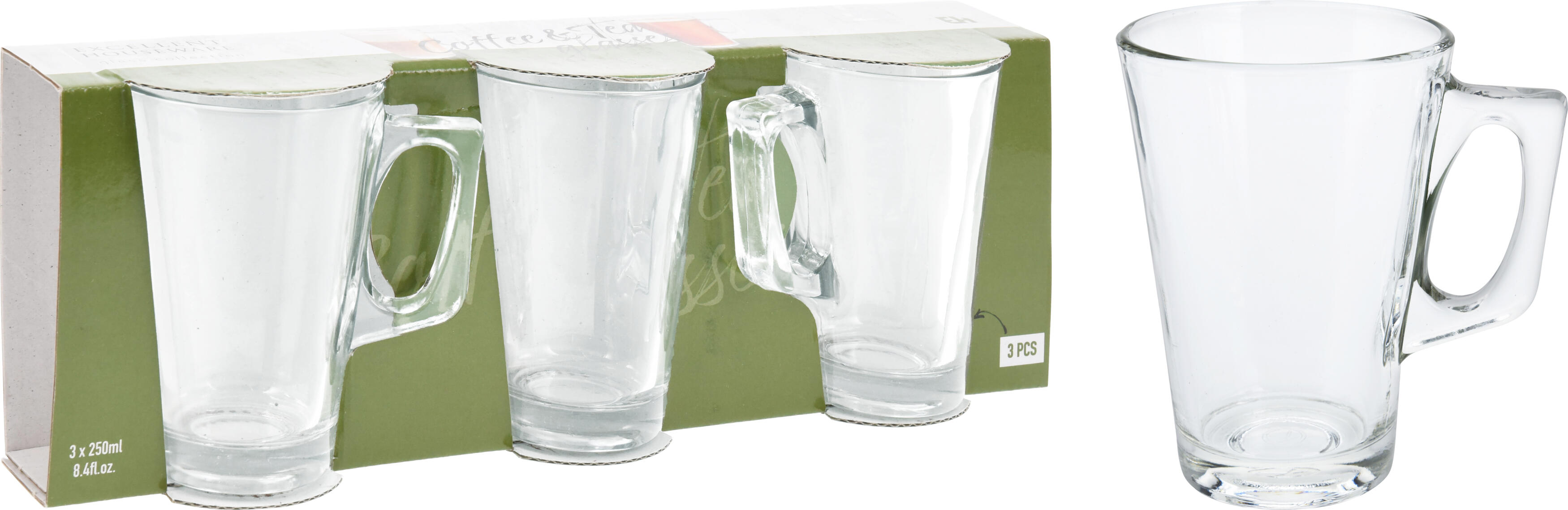 Kaffee/Teeglas mit Henkel 3tlg EH
