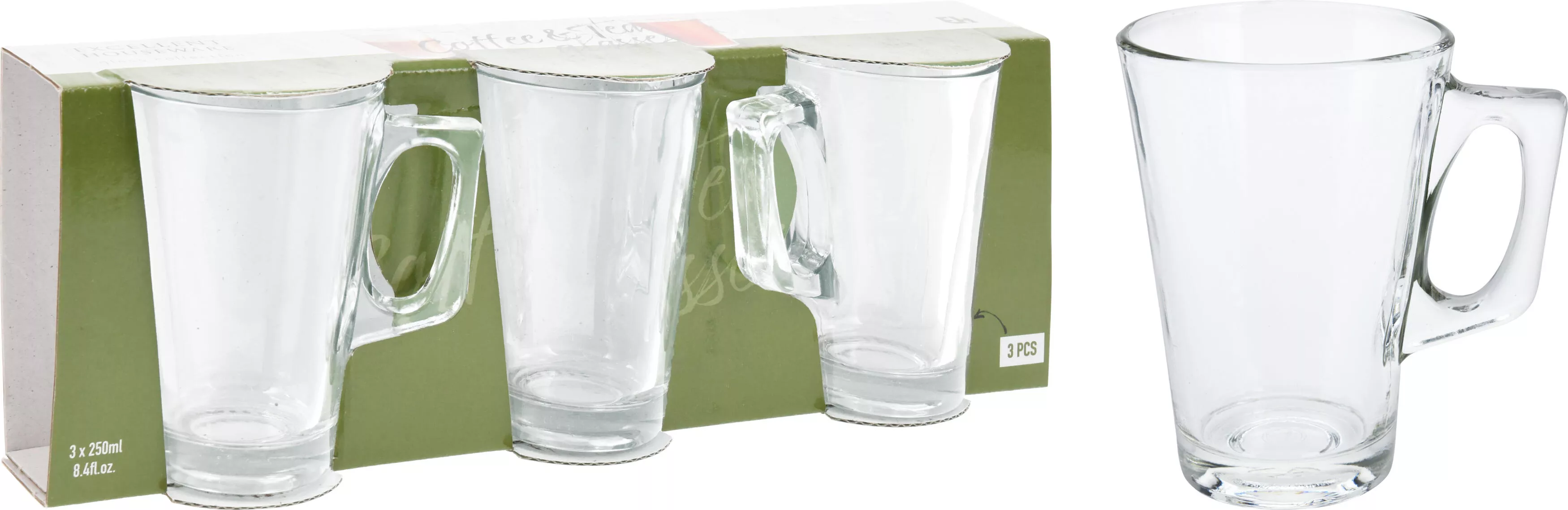 Kaffee/Teeglas mit Henkel 3tlg EH