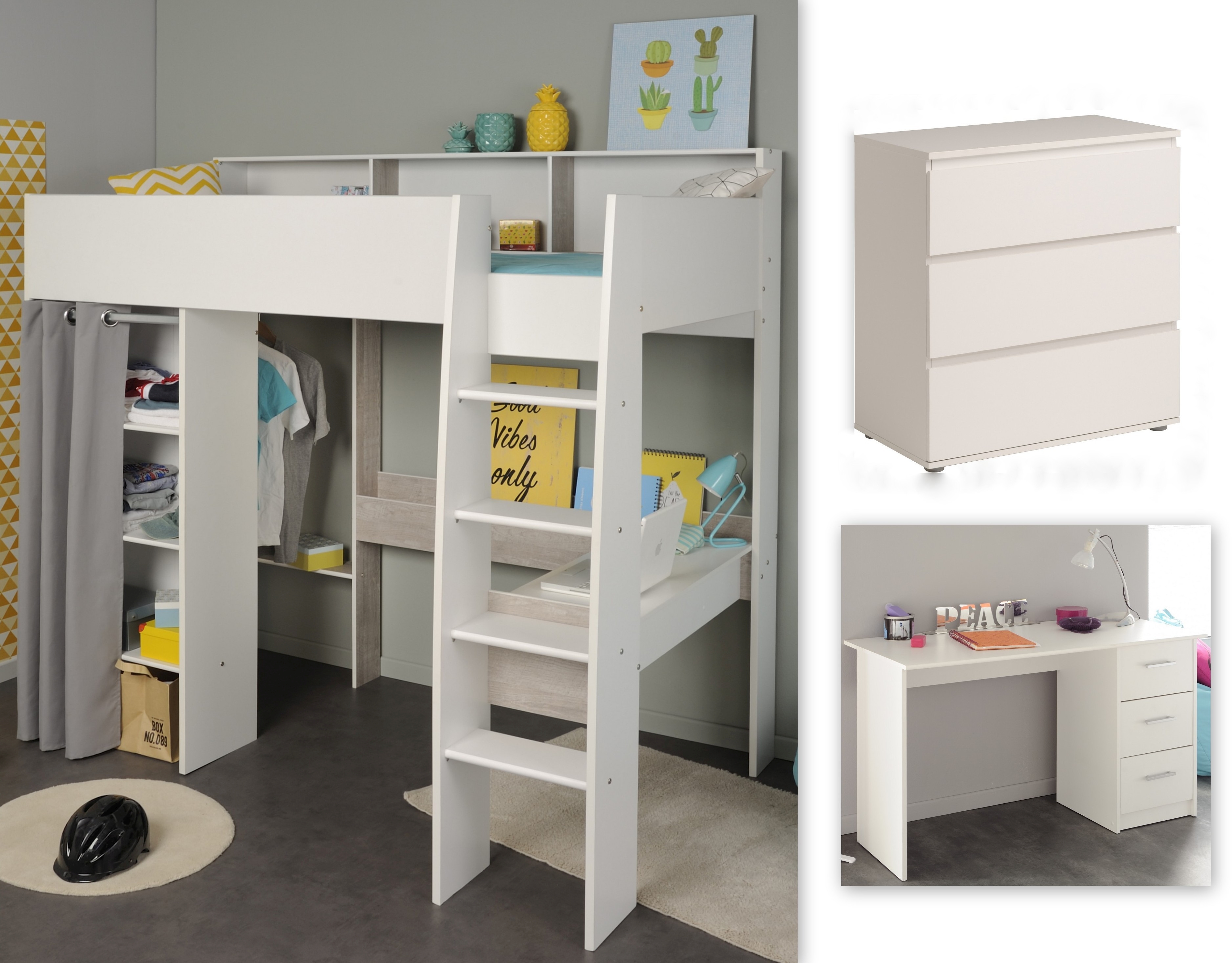 Hochbett mit Schreibtisch und Kommode TAYLOR 15