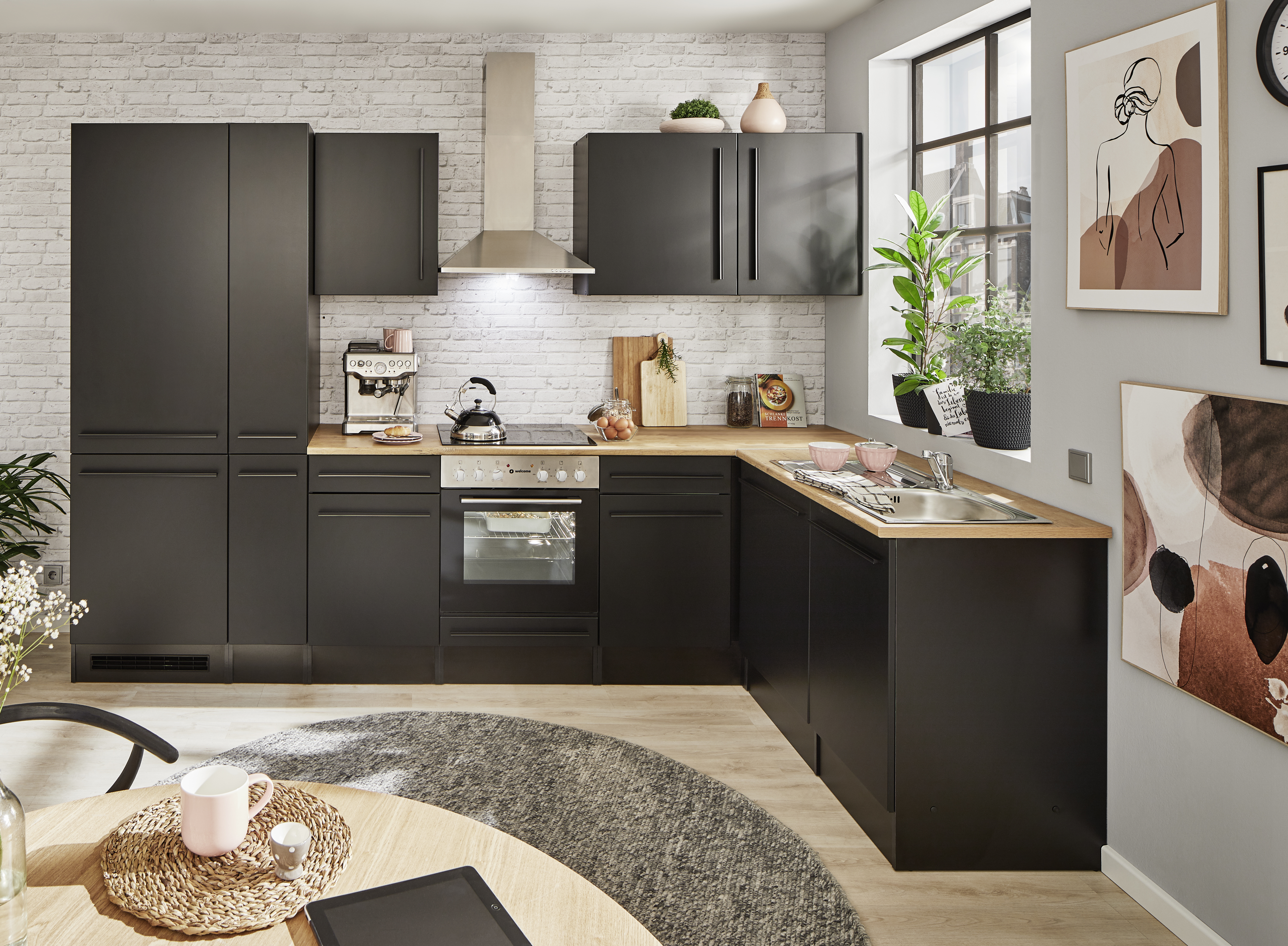Küchenblock mit E-Geräten JAZZ 8 (Ecke-Kühlschrank-Apotheker) II Küchenblock mit E-Geräten JAZZ 8 (Ecke-Kühlschrank-Apotheker) II