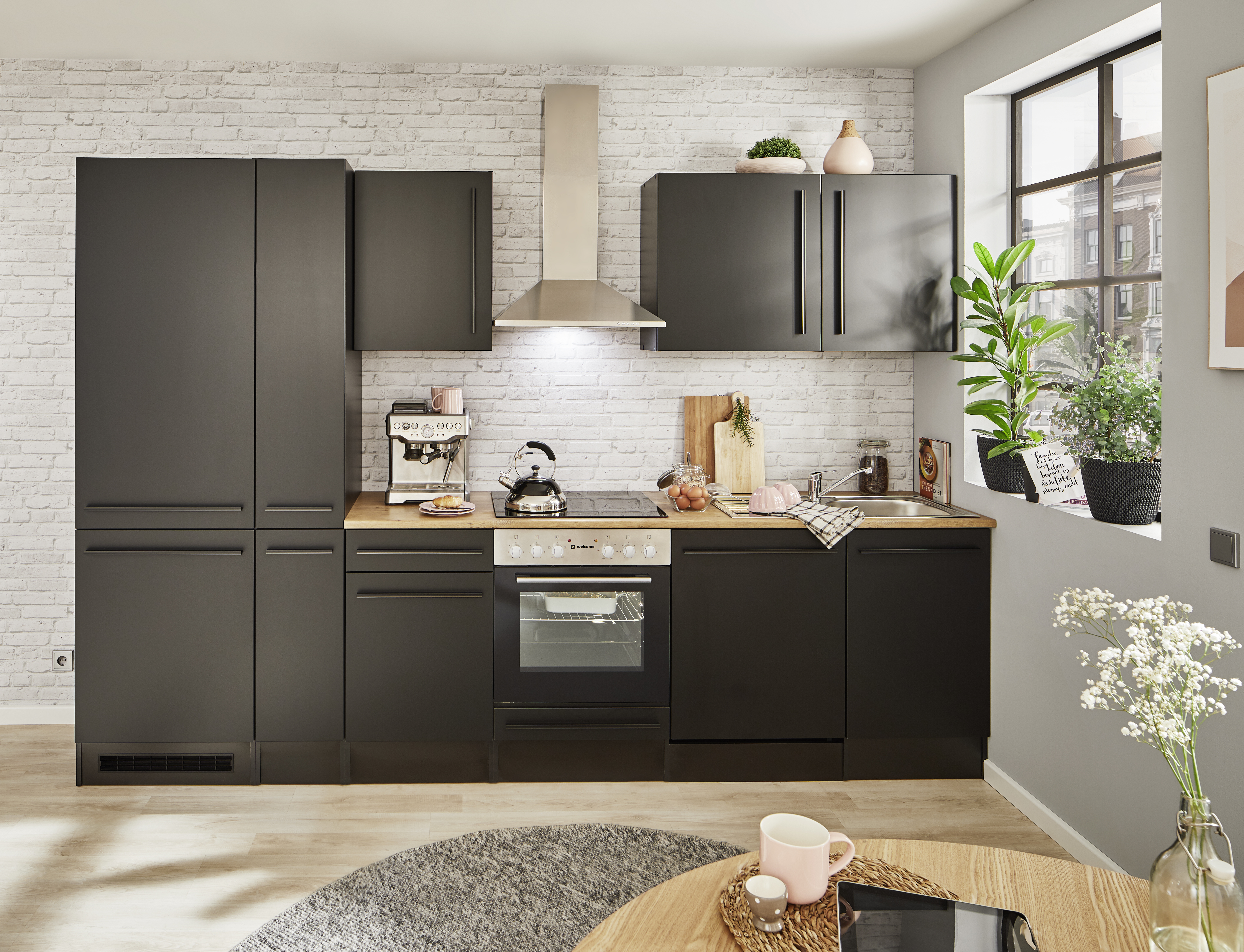 Küchenblock mit E-Geräten JAZZ 8 (Zeile-Kühlschrank-Apotheker) II Küchenblock mit E-Geräten JAZZ 8 (Zeile-Kühlschrank-Apotheker) II