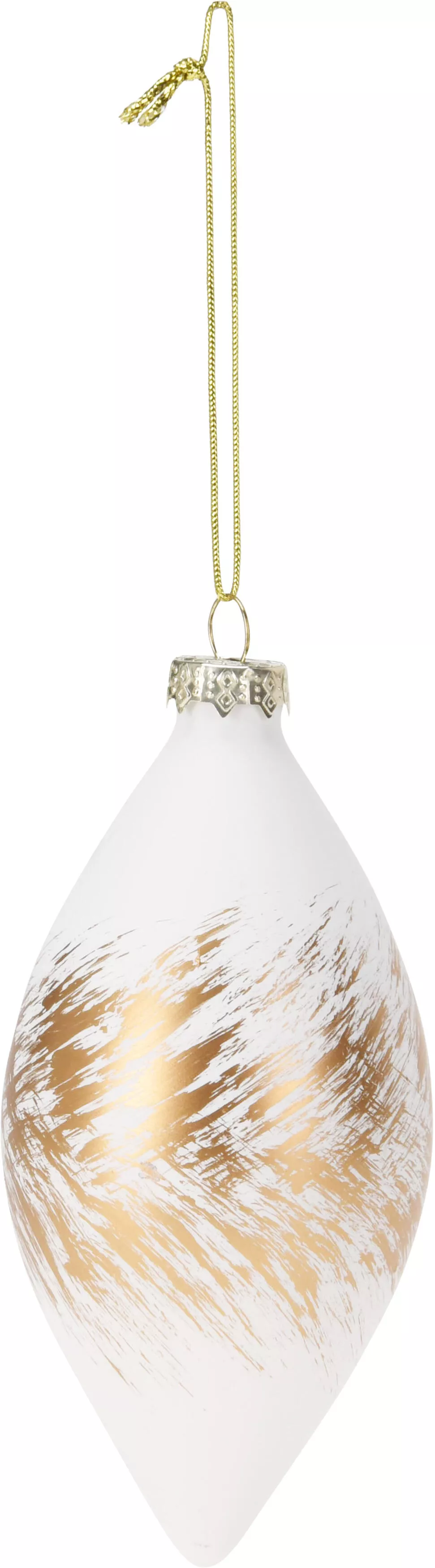 Weihnachtskugel Tropfen weiß/gold CHRISTMAS