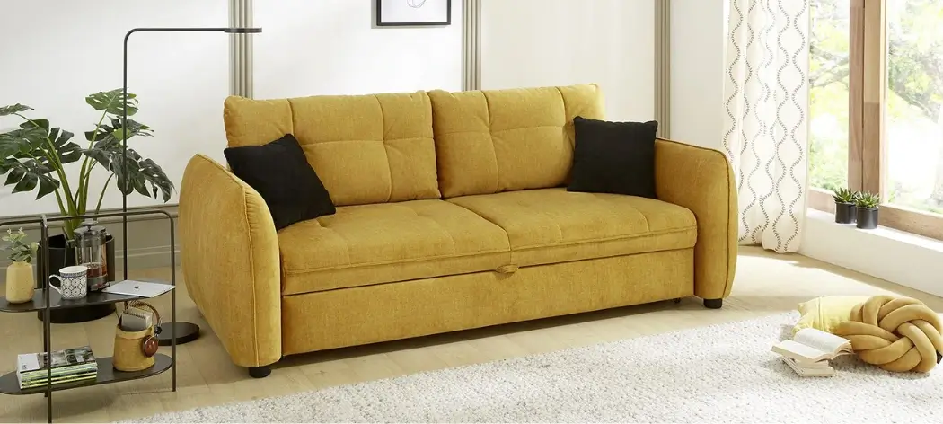 Schlafsofa SASCHA Schlafsofa SASCHA in gelb mit Gästebettfunktion und hochwertiger Schaumpolsterung mit Wellenfedern. B/H/T ca. 227/93/110 cm