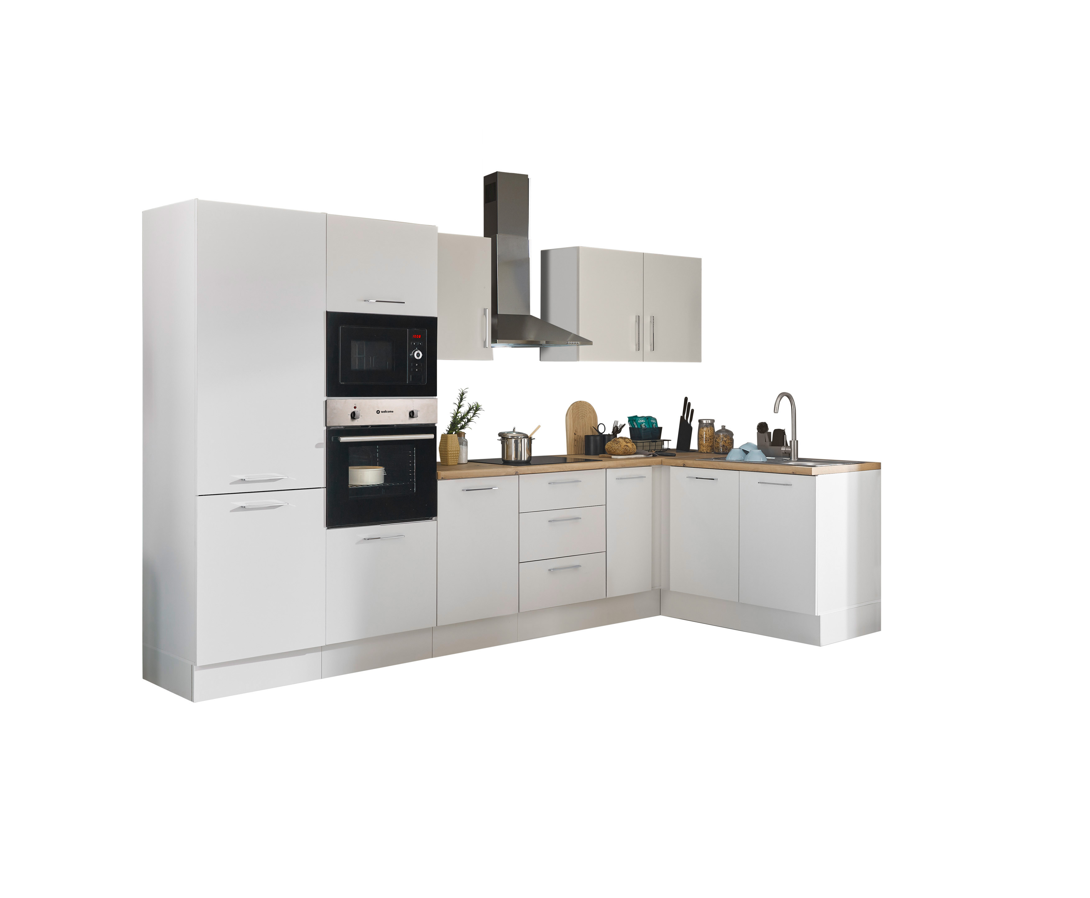 Küchenblock mit E-Geräten CORNWALL (Ecke-Backofen-Kühlschrank-Mikrowelle) I Küchenblock mit E-Geräten CORNWALL (Ecke-Backofen-Kühlschrank-Mikrowelle) I