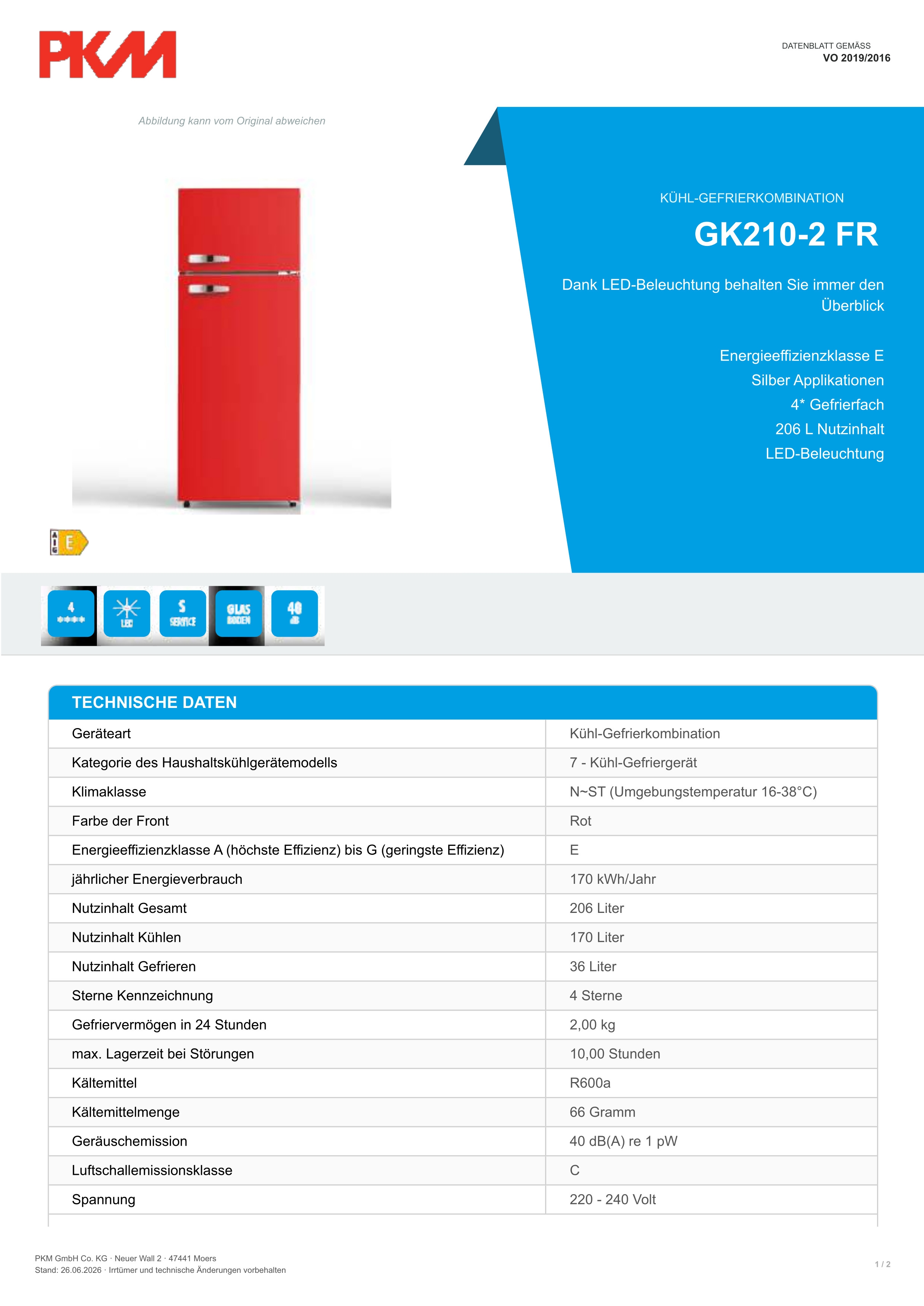 Kühl-Gefrierkombination GK210-2 FR