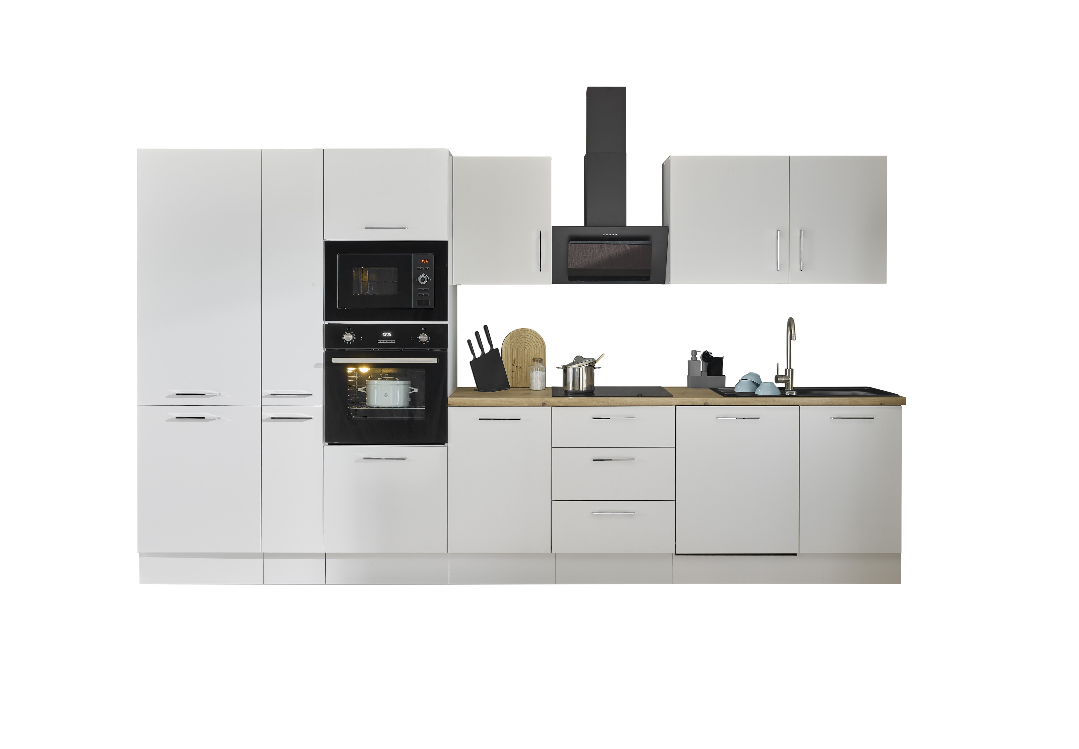 Küchenblock mit E-Geräten CORNWALL (Zeile-Backofen-Geschirrspüler-Kühlschrank-Mikrowelle-Apotheker) II Küchenblock mit E-Geräten CORNWALL (Zeile-Backofen-Geschirrspüler-Kühlschrank-Mikrowelle-Apotheker) II