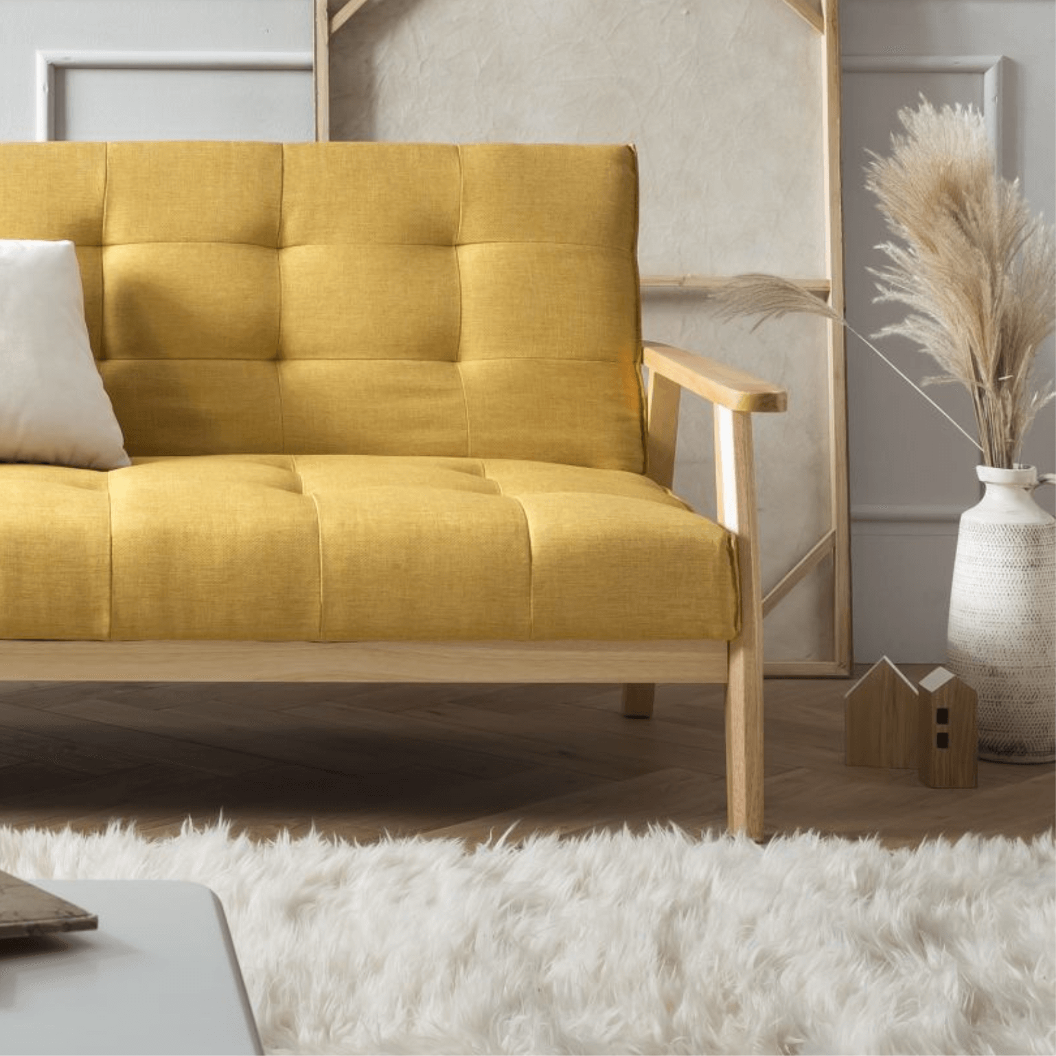 Schlafsofa 3-Sitzer SALESFEVER im skandinavischen Stil, Farbe senfgelb, mit Relaxfunktion, um 60° neigbar