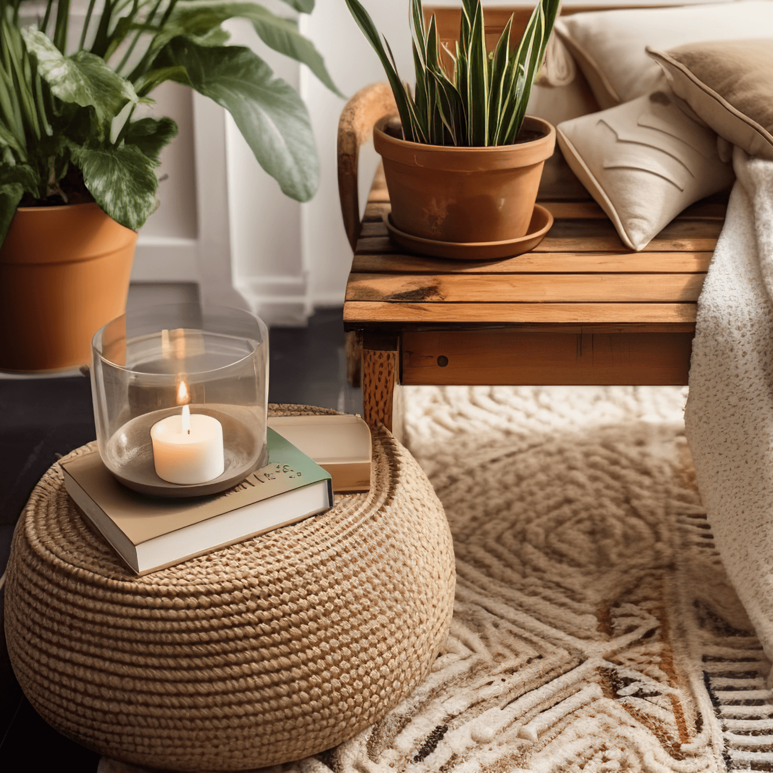 „Entdecken Sie unsere Natural Living Deko im Boho-Stil: Natürlich, entspannt und stilvoll. Körbe, Pflanzen, Decken, Kerzen und Kissen, die eine gemütliche und harmonische Atmosphäre in Ihrem Zuhause zaubern.“