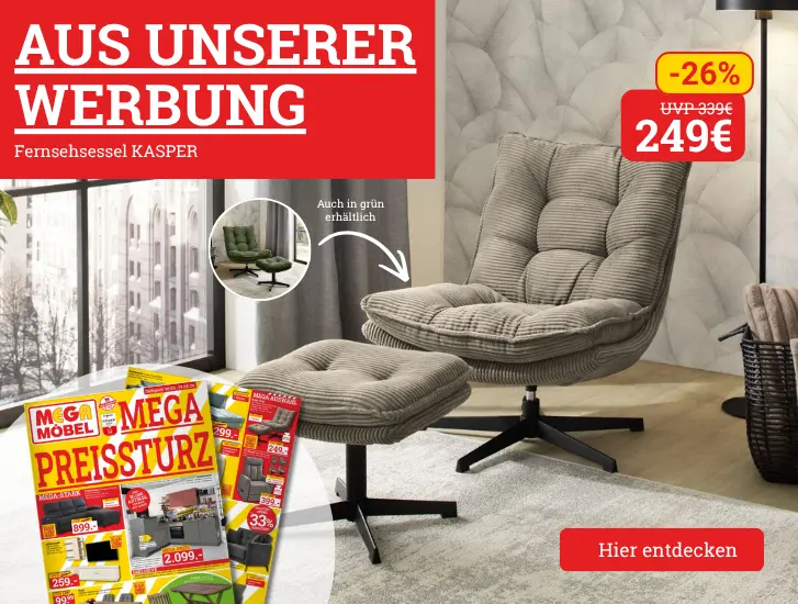 Aus unserer Werbung! Relaxsessel KASPER zum MEGA Preis.  Hier entdecken>