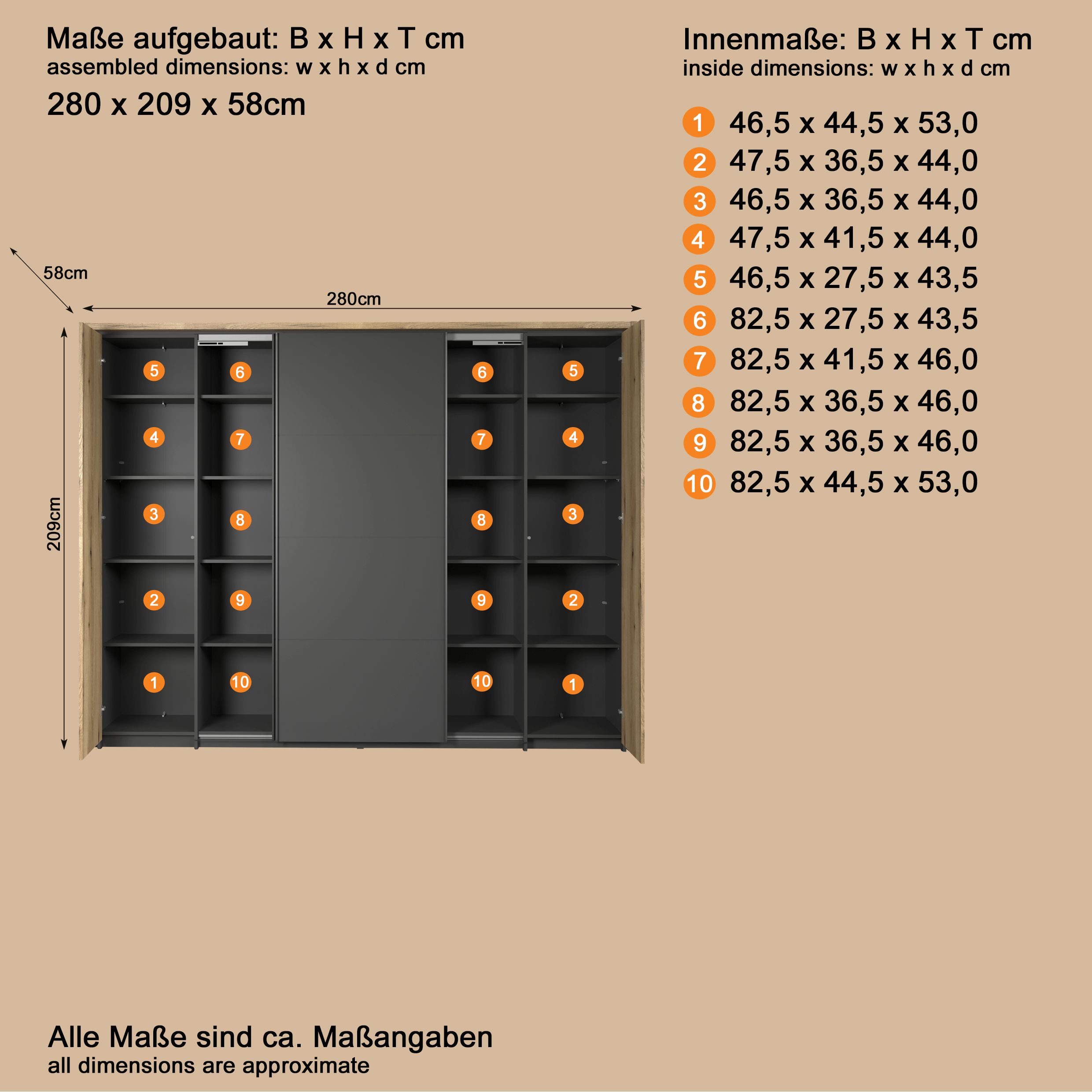 Dreh- und Schwebetürenschrank ESTEBAN