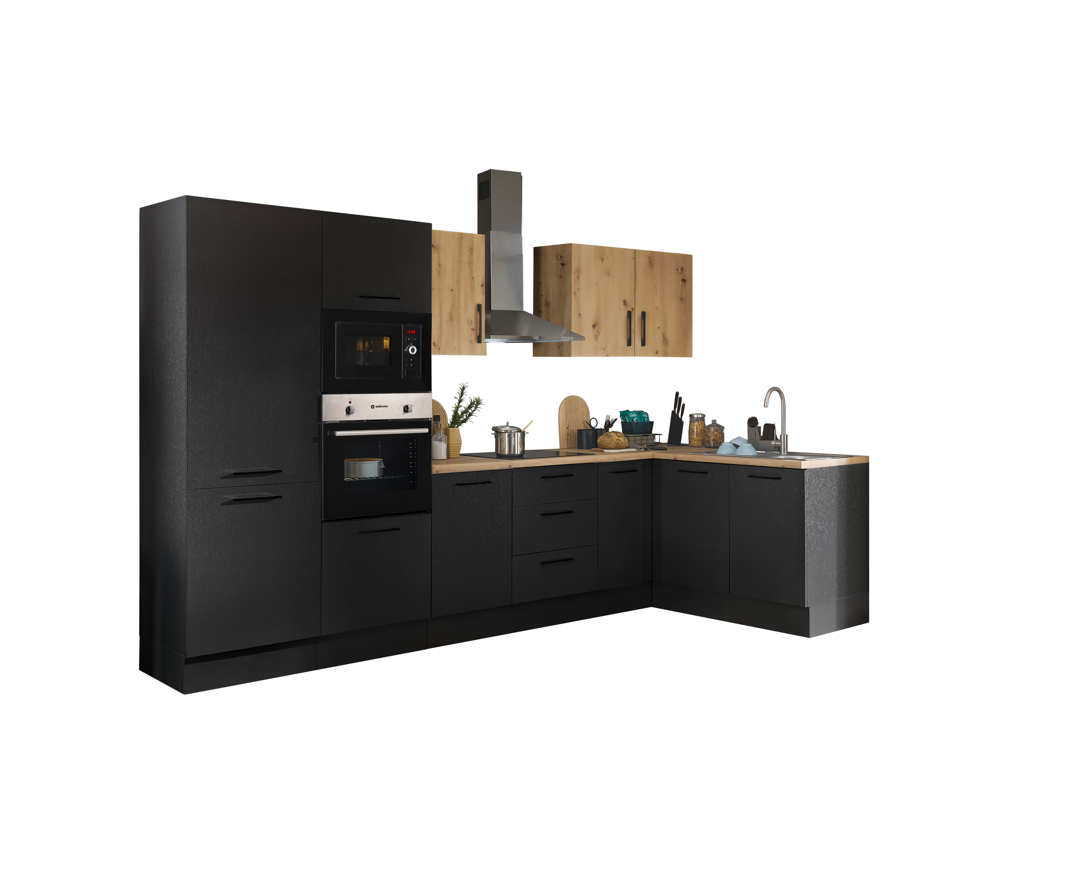 Küchenblock mit E-Geräten CORNWALL (Ecke-Backofen-Kühlschrank-Mikrowelle) III Küchenblock mit E-Geräten CORNWALL (Ecke-Backofen-Kühlschrank-Mikrowelle) III