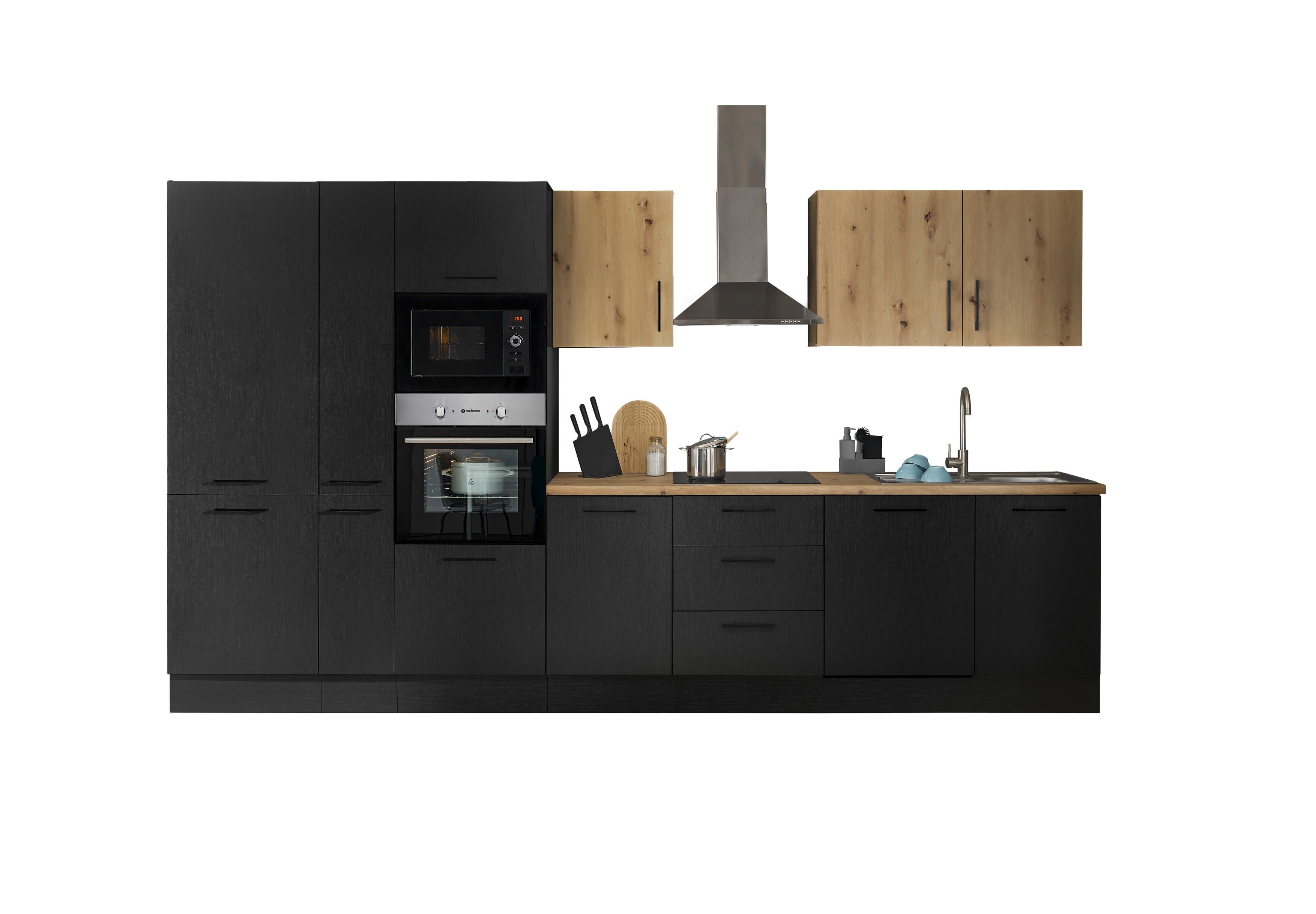 Küchenblock mit E-Geräten CORNWALL (Zeile-Backofen-Geschirrspüler-Kühlschrank-Mikrowelle-Apotheker) III Küchenblock mit E-Geräten CORNWALL (Zeile-Backofen-Geschirrspüler-Kühlschrank-Mikrowelle-Apotheker) III