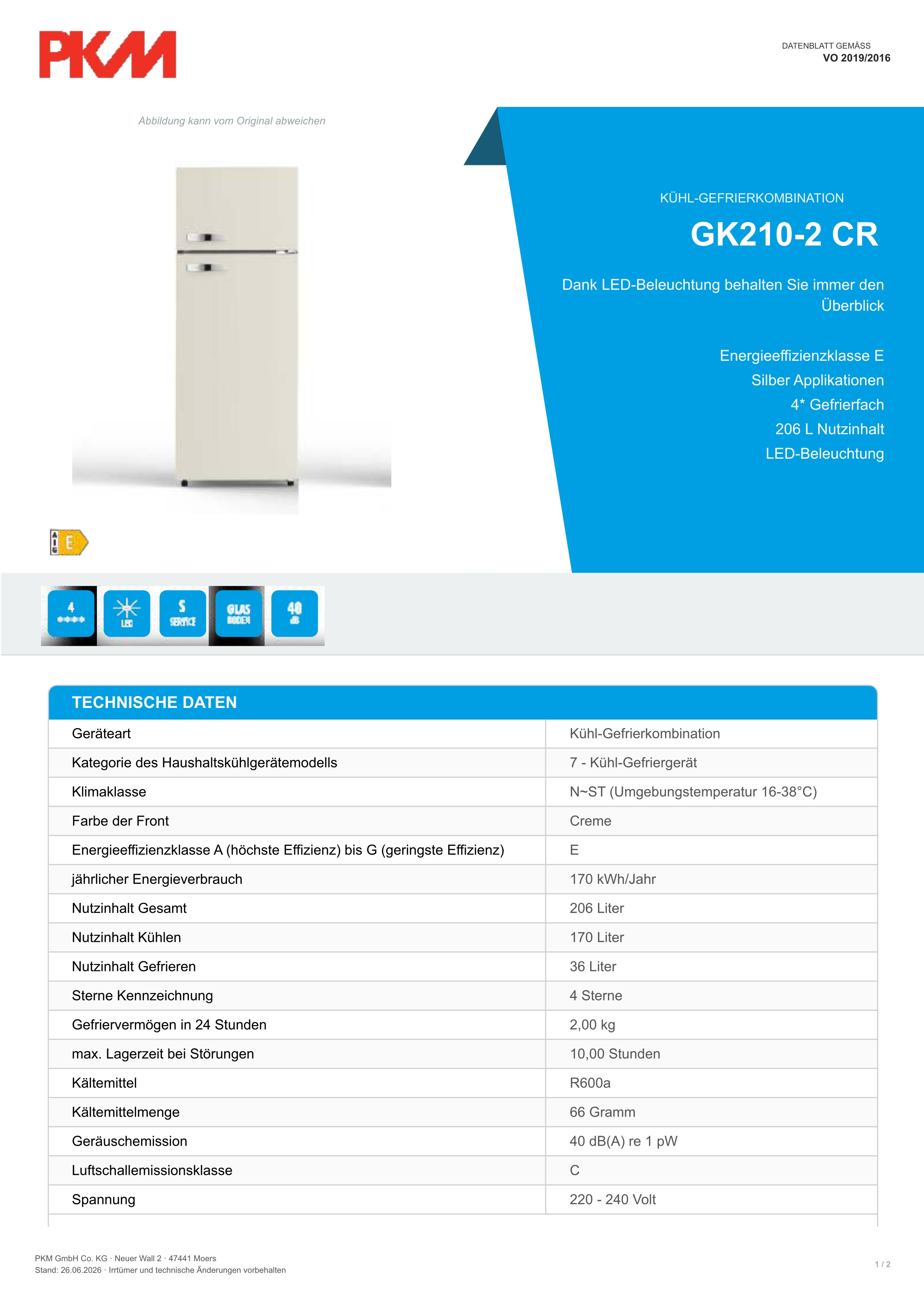 Kühl-Gefrierkombination GK210-2 CR