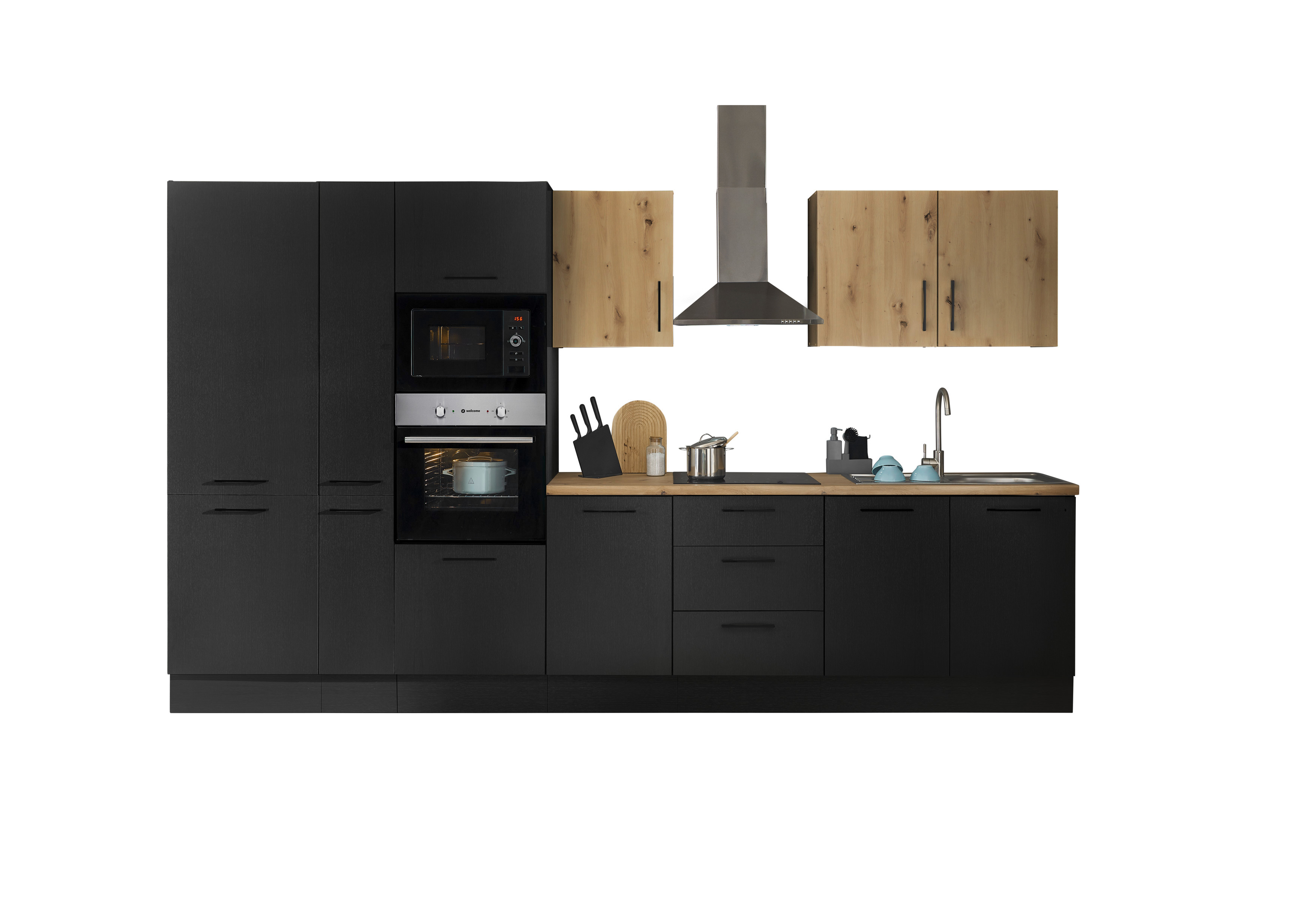 Küchenblock mit E-Geräten CORNWALL (Zeile-Backofen-Kühlschrank-Mikrowelle-Apotheker) III Küchenblock mit E-Geräten CORNWALL (Zeile-Backofen-Kühlschrank-Mikrowelle-Apotheker) III