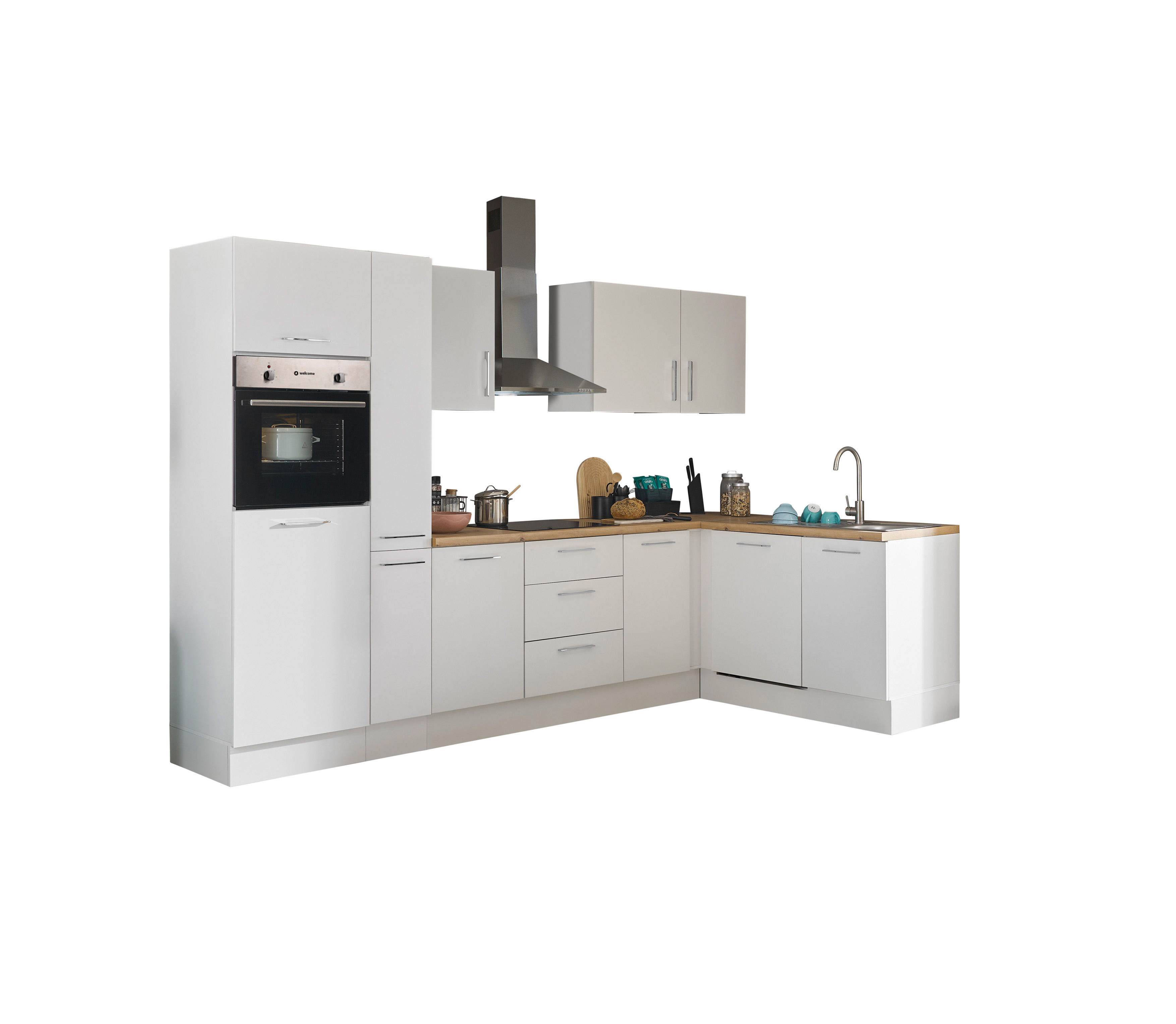 Küchenblock mit E-Geräten CORNWALL (Ecke-Backofen-Geschirrspüler-Kühlschrank) III Küchenblock mit E-Geräten CORNWALL (Ecke-Backofen-Geschirrspüler-Kühlschrank) III