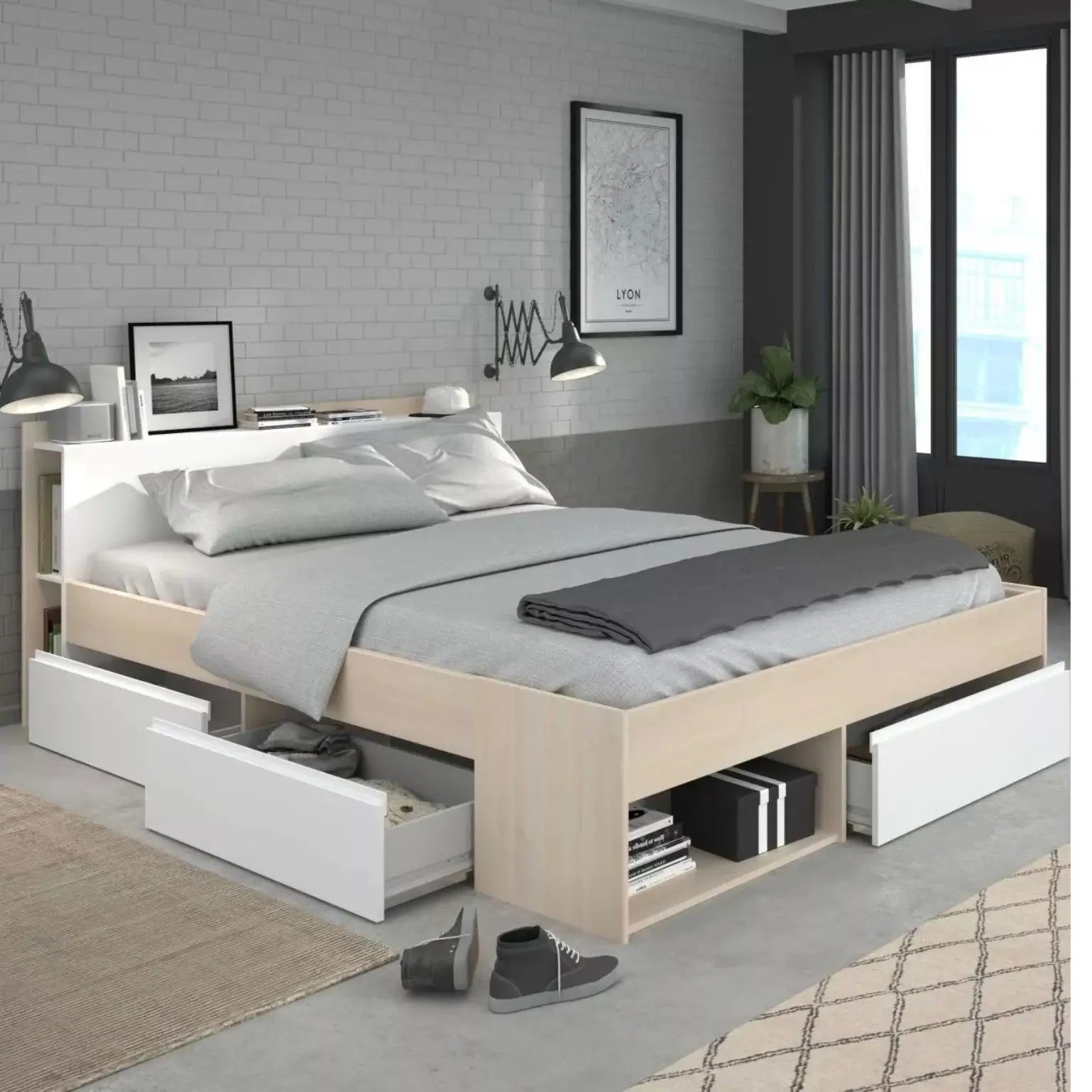 Schlafzimmer MOST Schlafzimmer MOST aus Akazie Holznachbildung kombiniert mit Weiß . Liegefläche 140x200cm