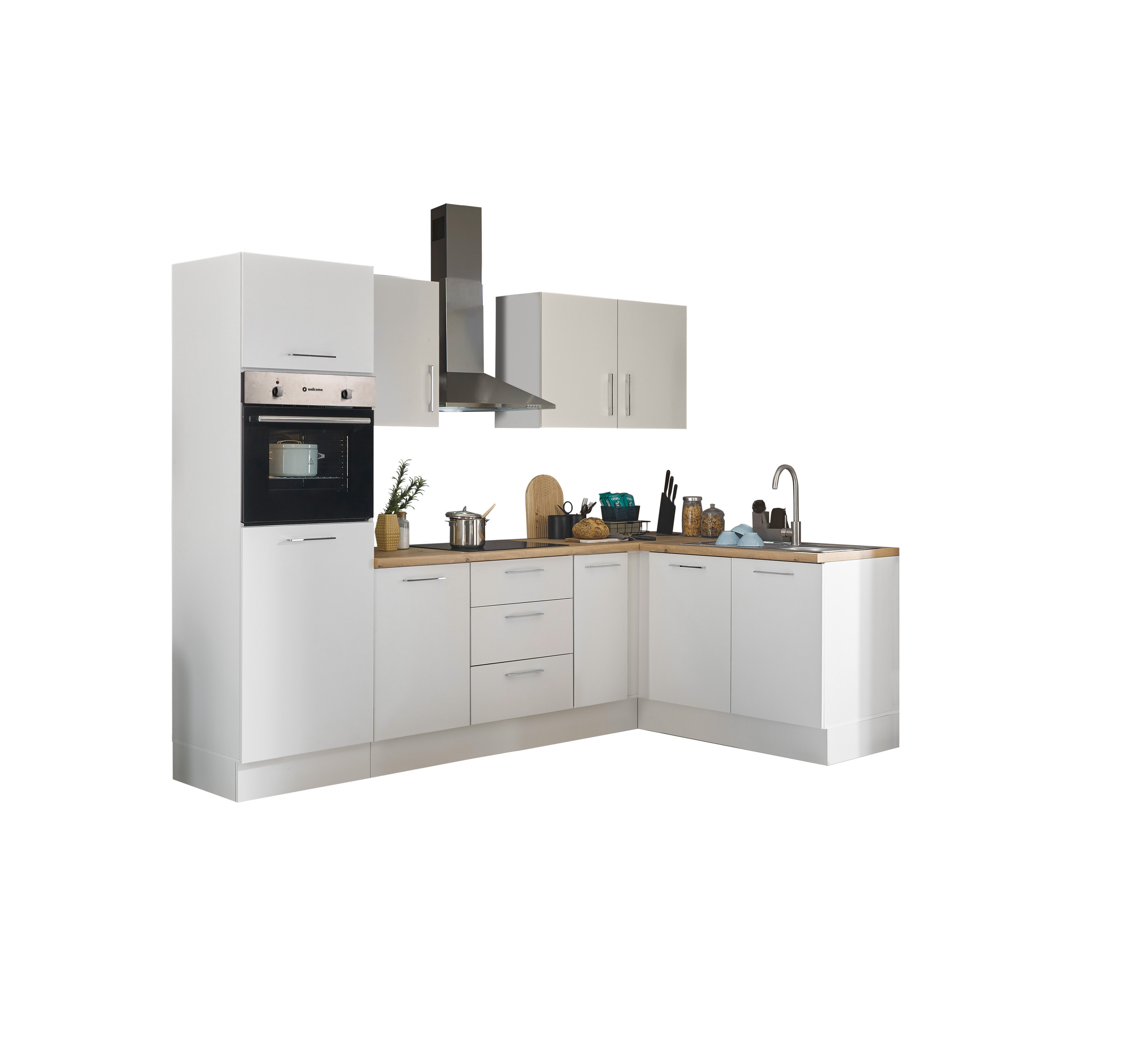 Küchenblock mit E-Geräten CORNWALL (Ecke-Backofen-Kühlschrank) I Küchenblock mit E-Geräten CORNWALL (Ecke-Backofen-Kühlschrank) I