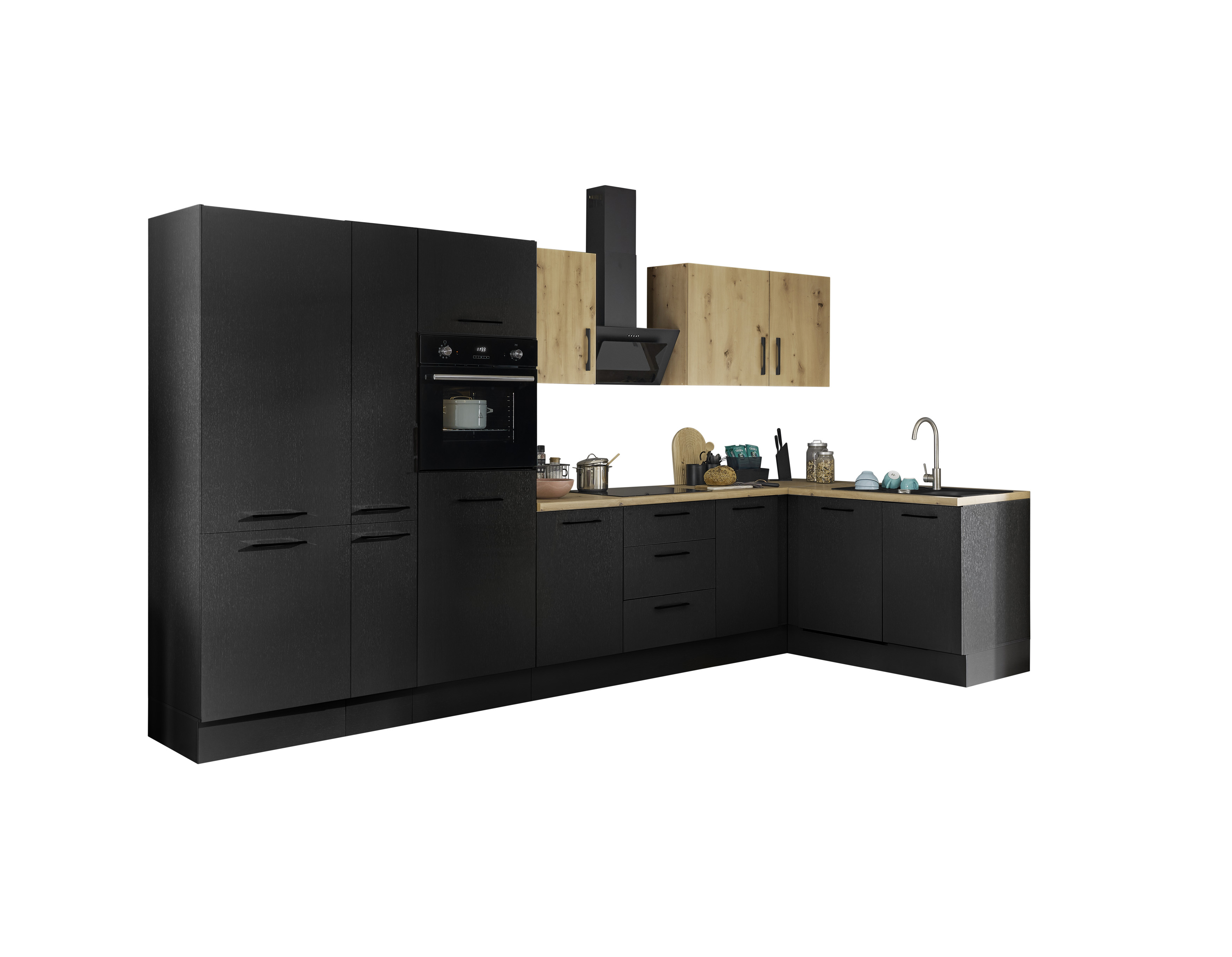 Küchenblock mit E-Geräten CORNWALL (Ecke-Backofen-Geschirrspüler-Kühlschrank-Apotheker) IV Küchenblock mit E-Geräten CORNWALL (Ecke-Backofen-Geschirrspüler-Kühlschrank-Apotheker) IV