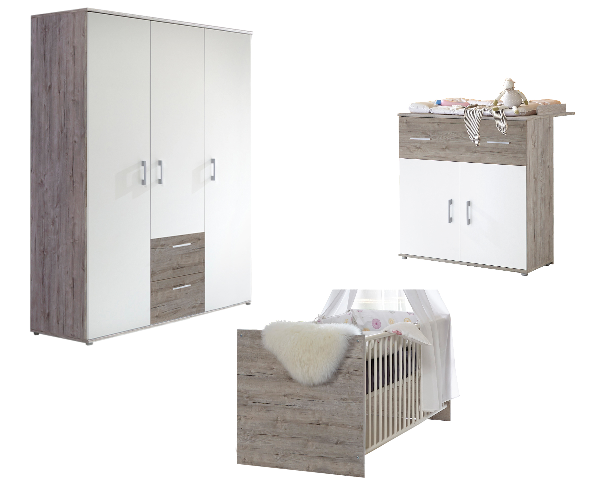 Babyzimmer-Set 3-teilig FRANZI - Modern | 463060-0 | Komplettset | Sand-Weiß Eiche