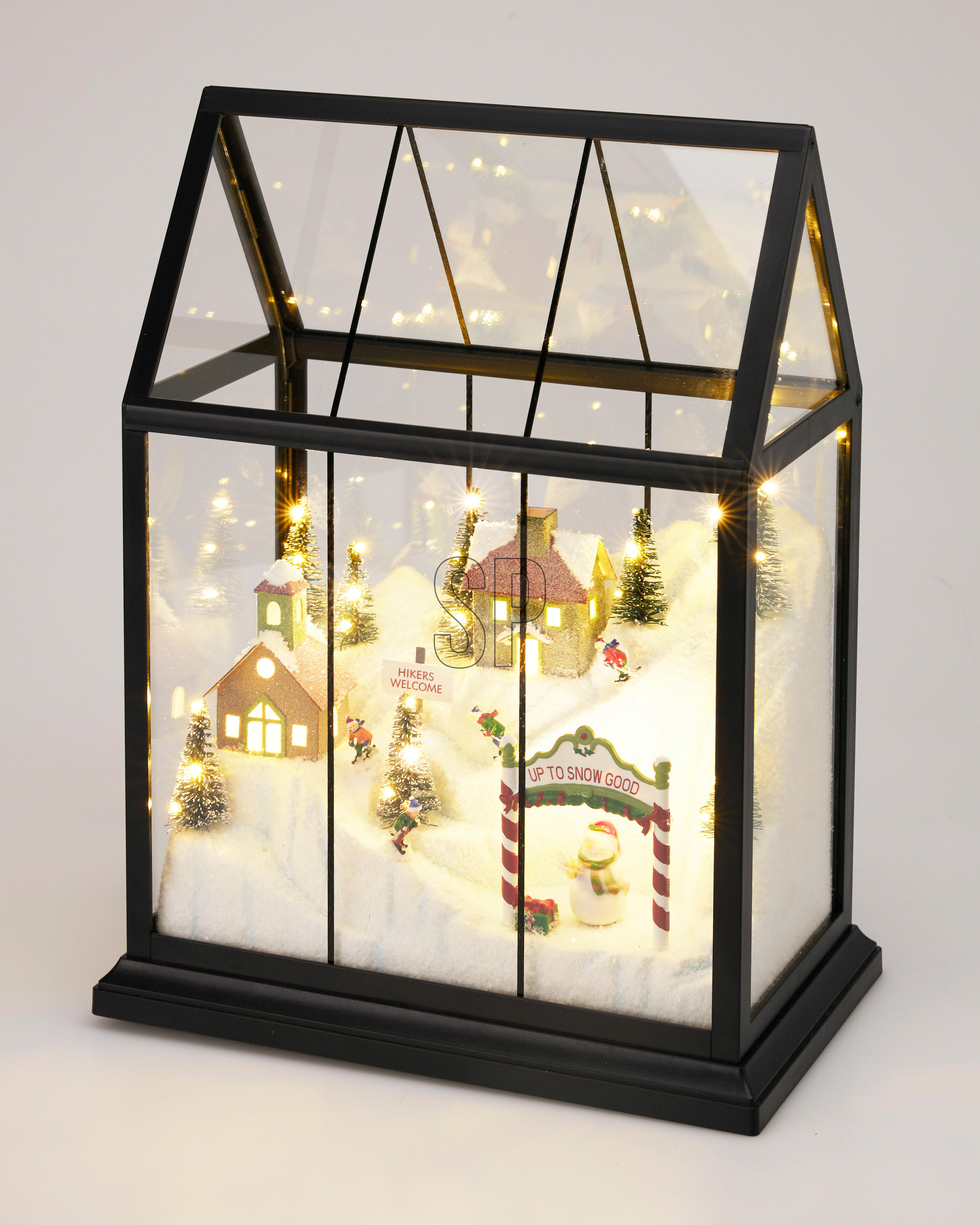 Glashaus mit Winterlandschaft und LED CHRISTMAS