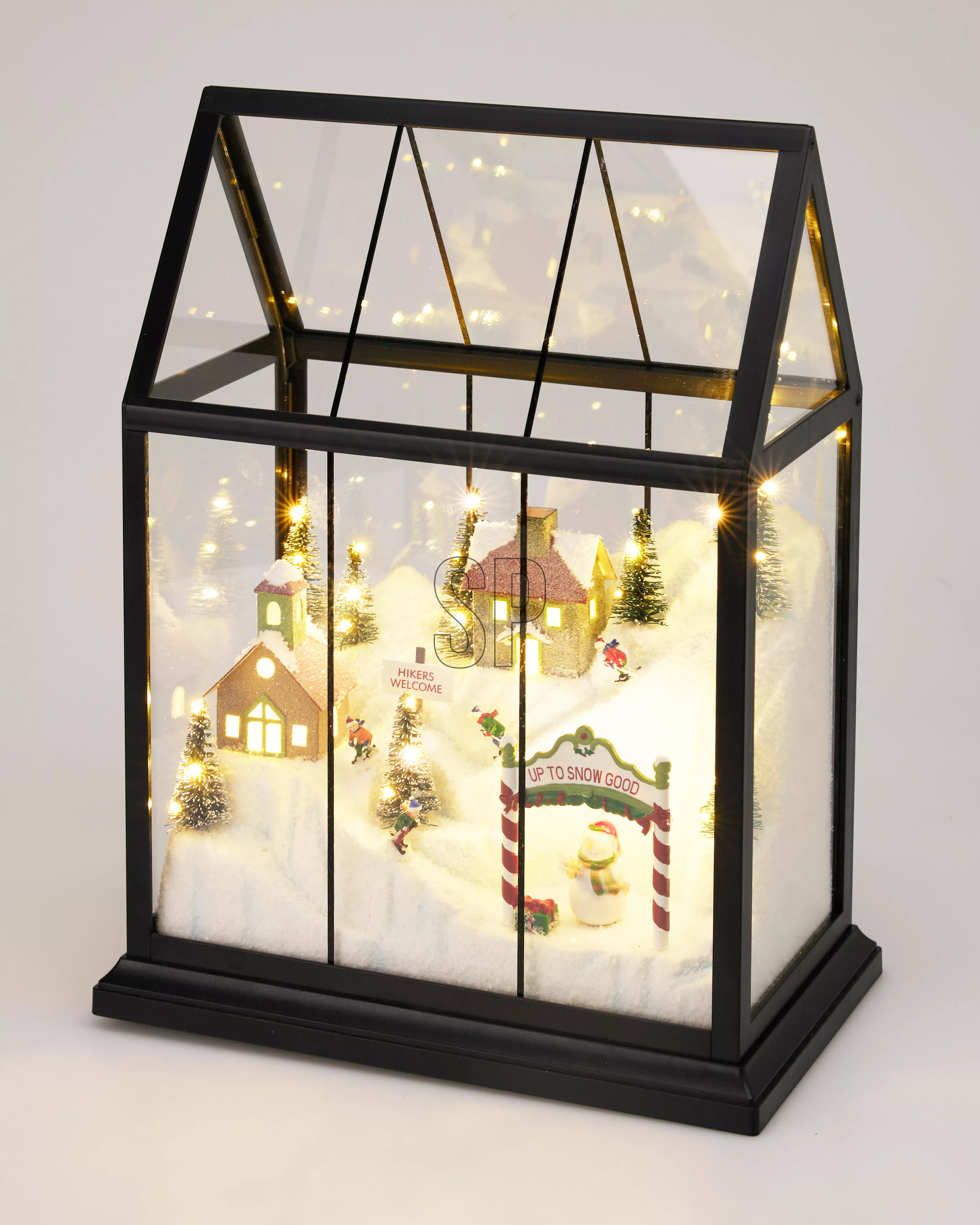 Glashaus mit Winterlandschaft und LED CHRISTMAS