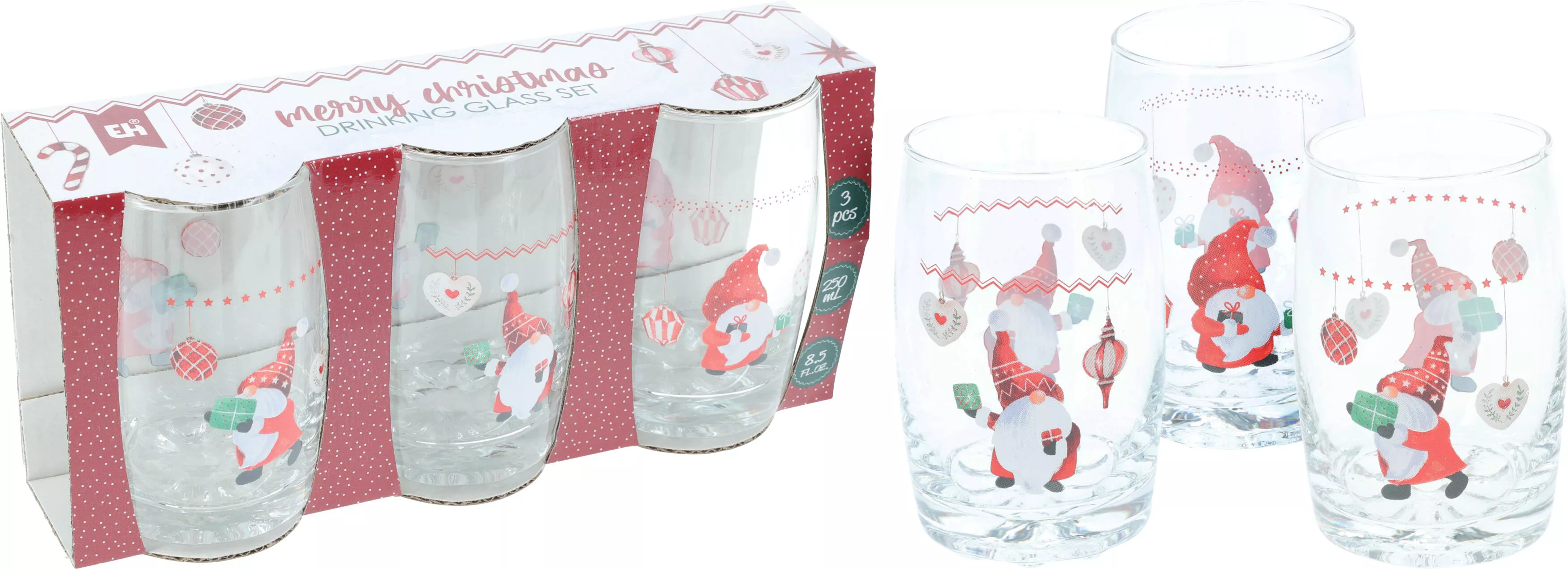 Trinkglas Wichtel 3er Set CHRISTMAS