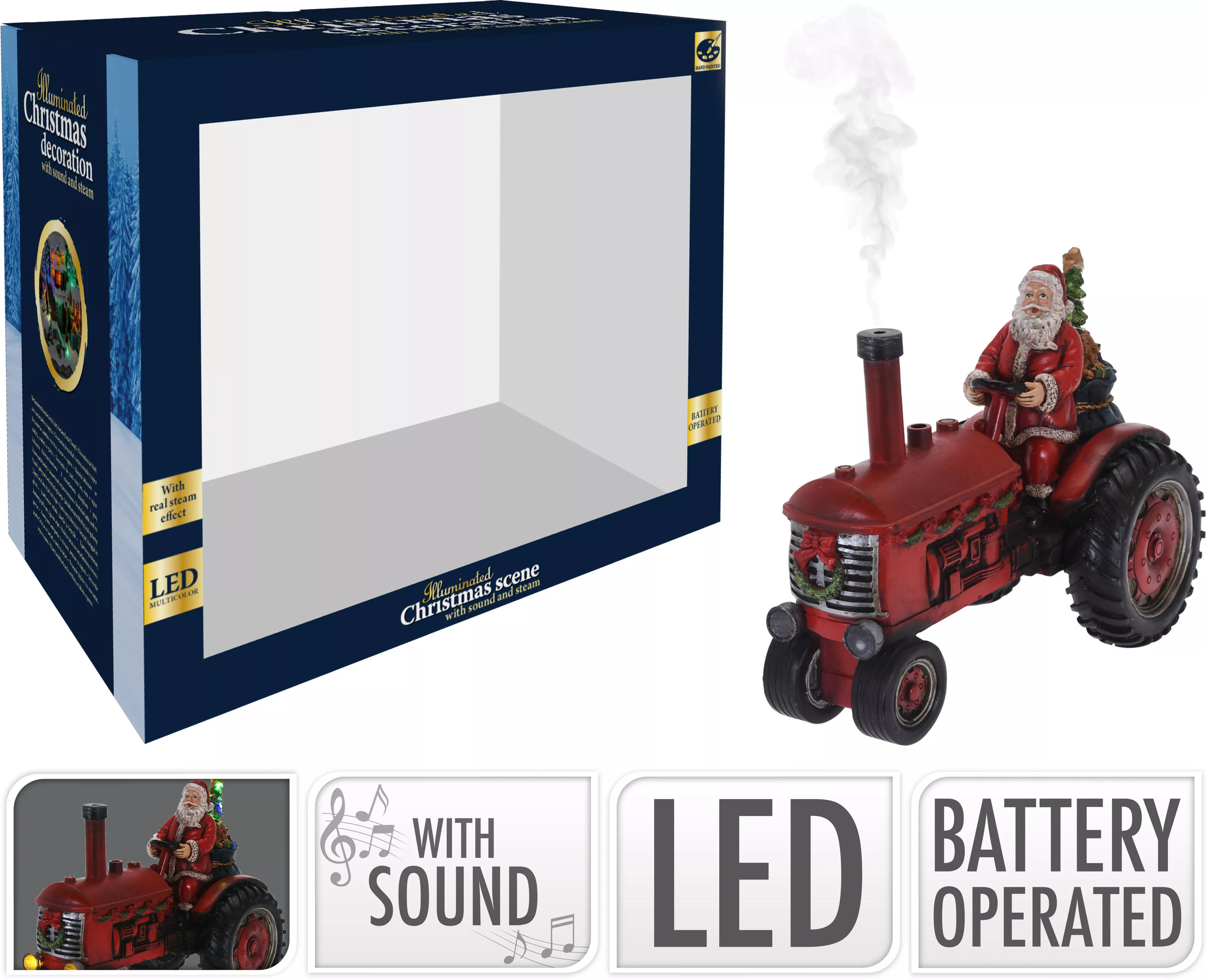 Santa auf Traktor mit LED + Sound CHRISTMAS