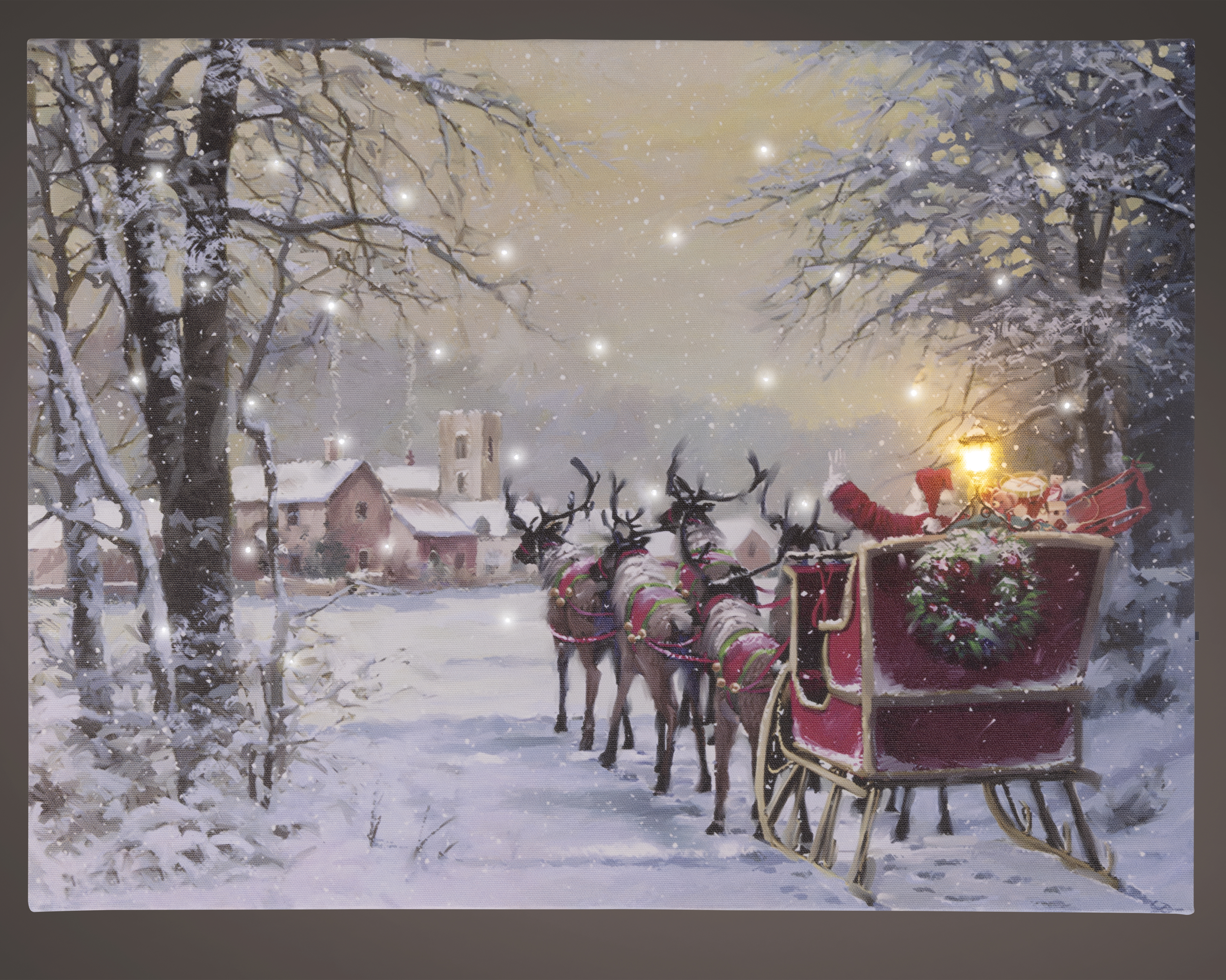 Leinwand mit Schlitten und LED Flash  CHRISTMAS
