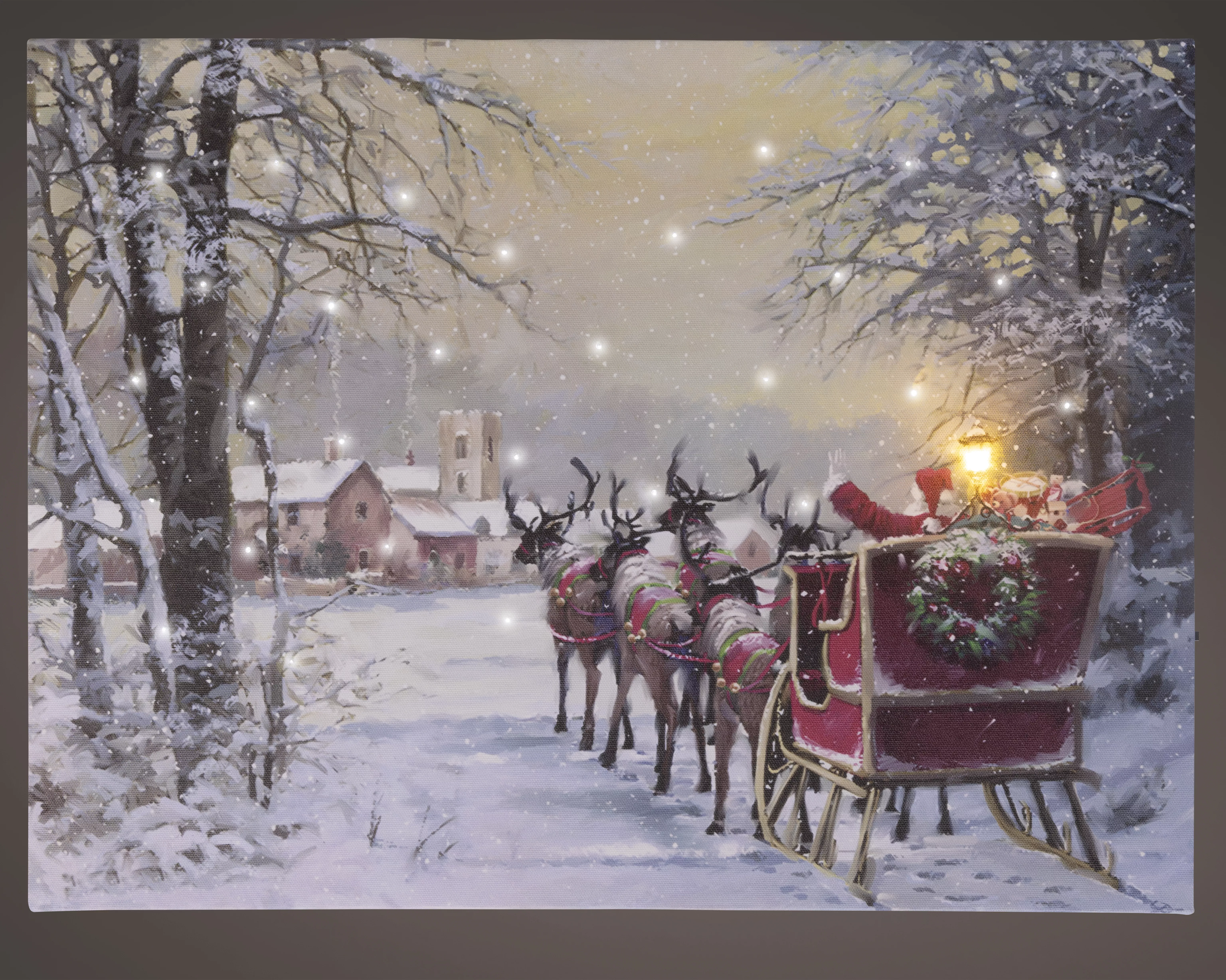 Leinwand mit Schlitten und LED Flash  CHRISTMAS