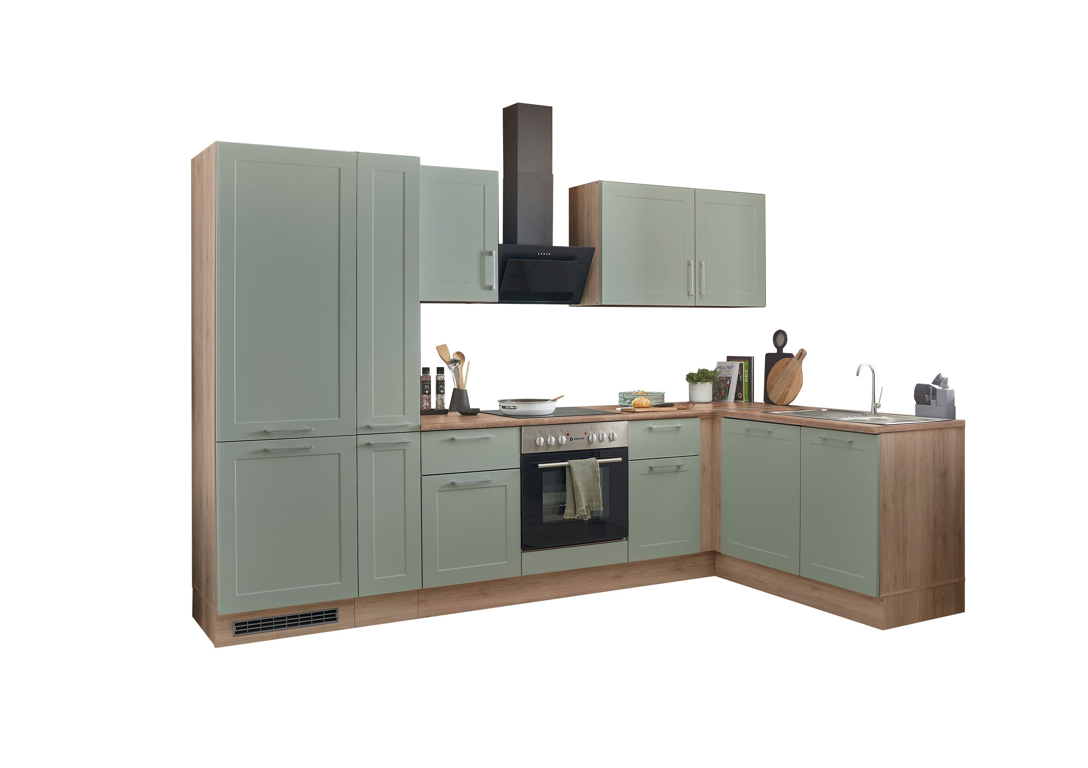 Küchenblock mit E-Geräten HASTINGS  (Ecke-Kühlschrank-Apotheker) II Küchenblock mit E-Geräten HASTINGS  (Ecke-Kühlschrank-Apotheker) II