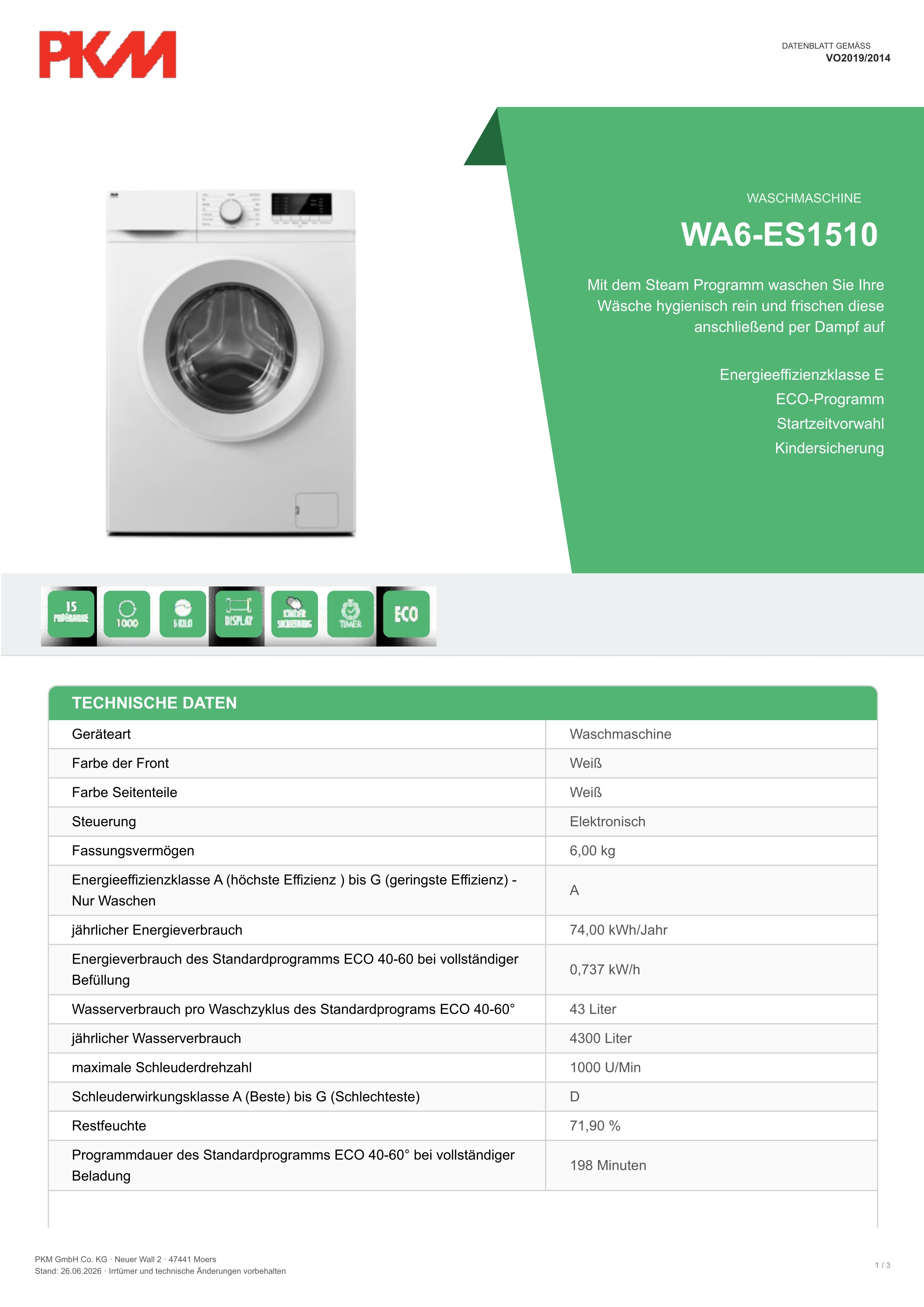 Waschmaschine WA6-ES1510