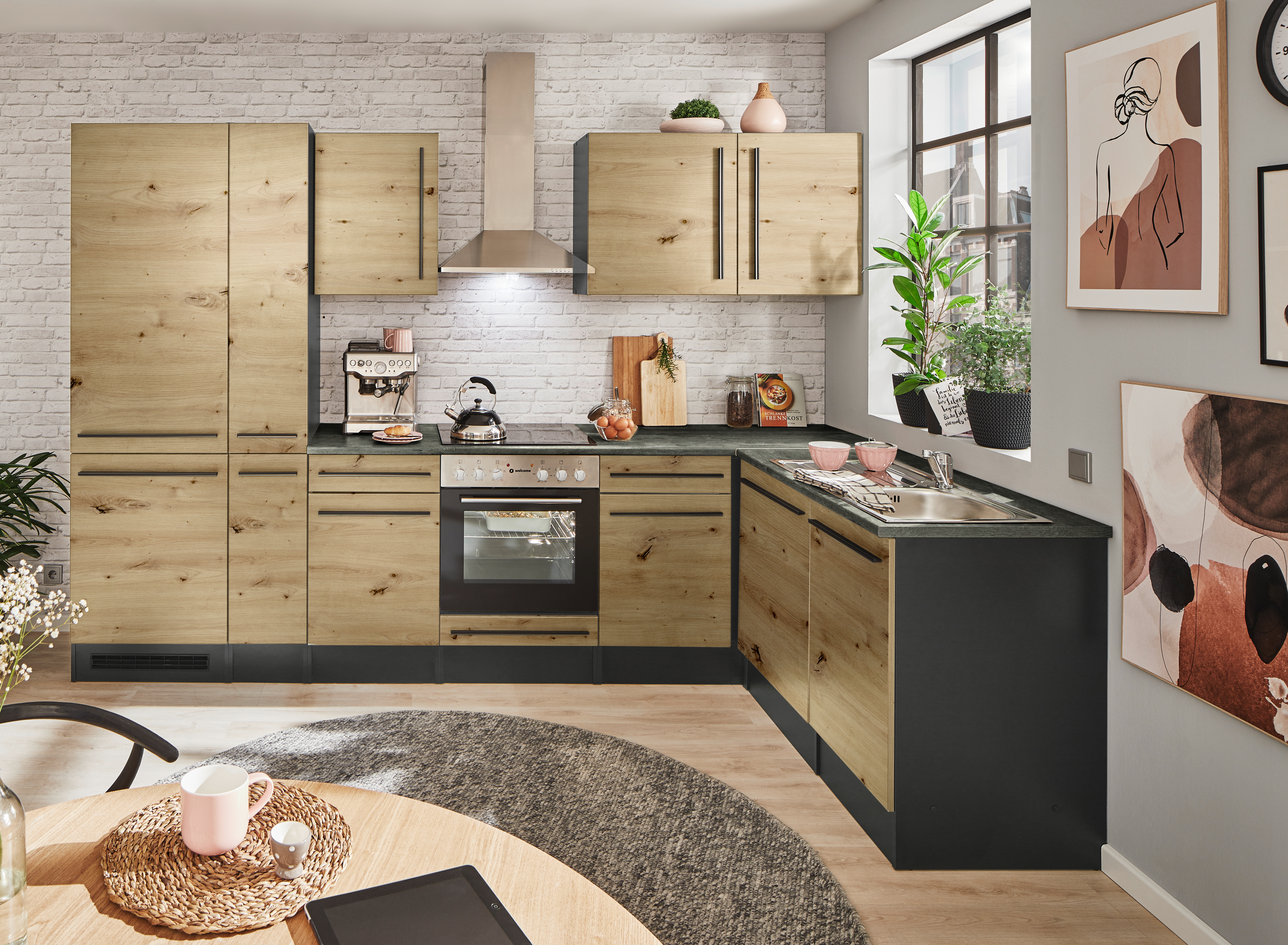 Küchenblock mit E-Geräten JAZZ 8 (Ecke-Kühlschrank-Apotheker) III Küchenblock mit E-Geräten JAZZ 8 (Ecke-Kühlschrank-Apotheker) III