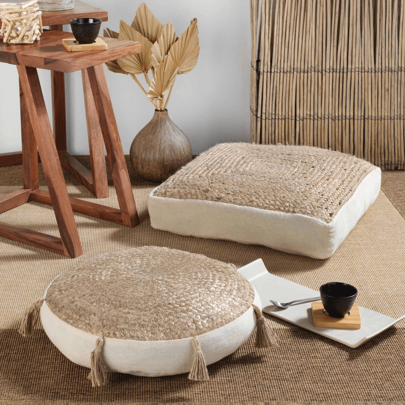 Bodenkissen SISEA im Boho-Stil, 100% Jute,Farbe : natur