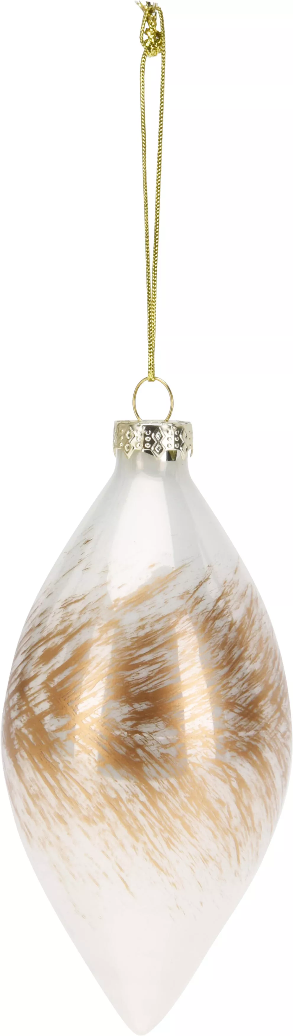 Weihnachtskugel Tropfen weiß/gold CHRISTMAS