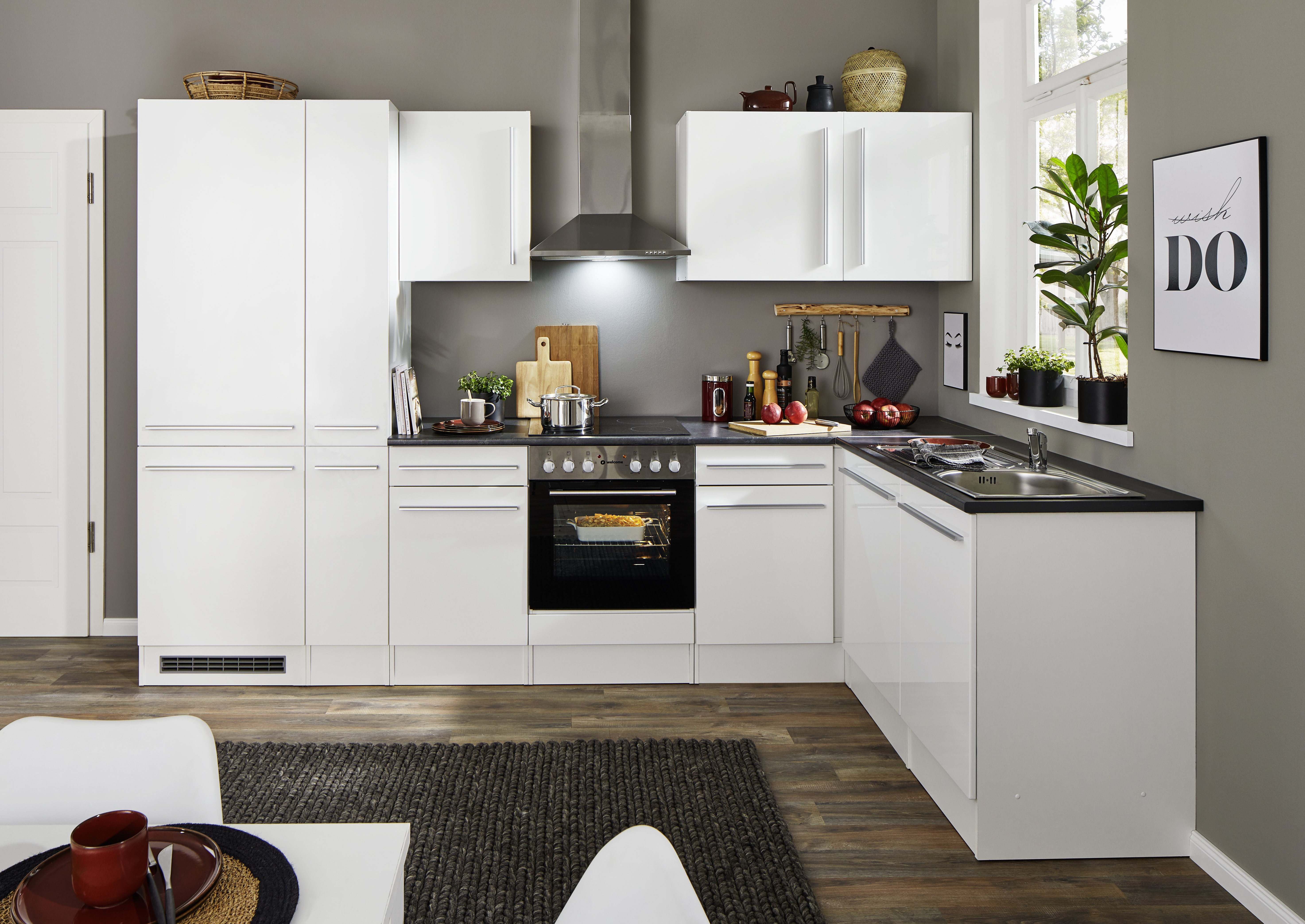 Küchenblock mit E-Geräten JAZZ 8 (Ecke-Kühlschrank-Apotheker) I Küchenblock mit E-Geräten JAZZ 8 (Ecke-Kühlschrank-Apotheker) I