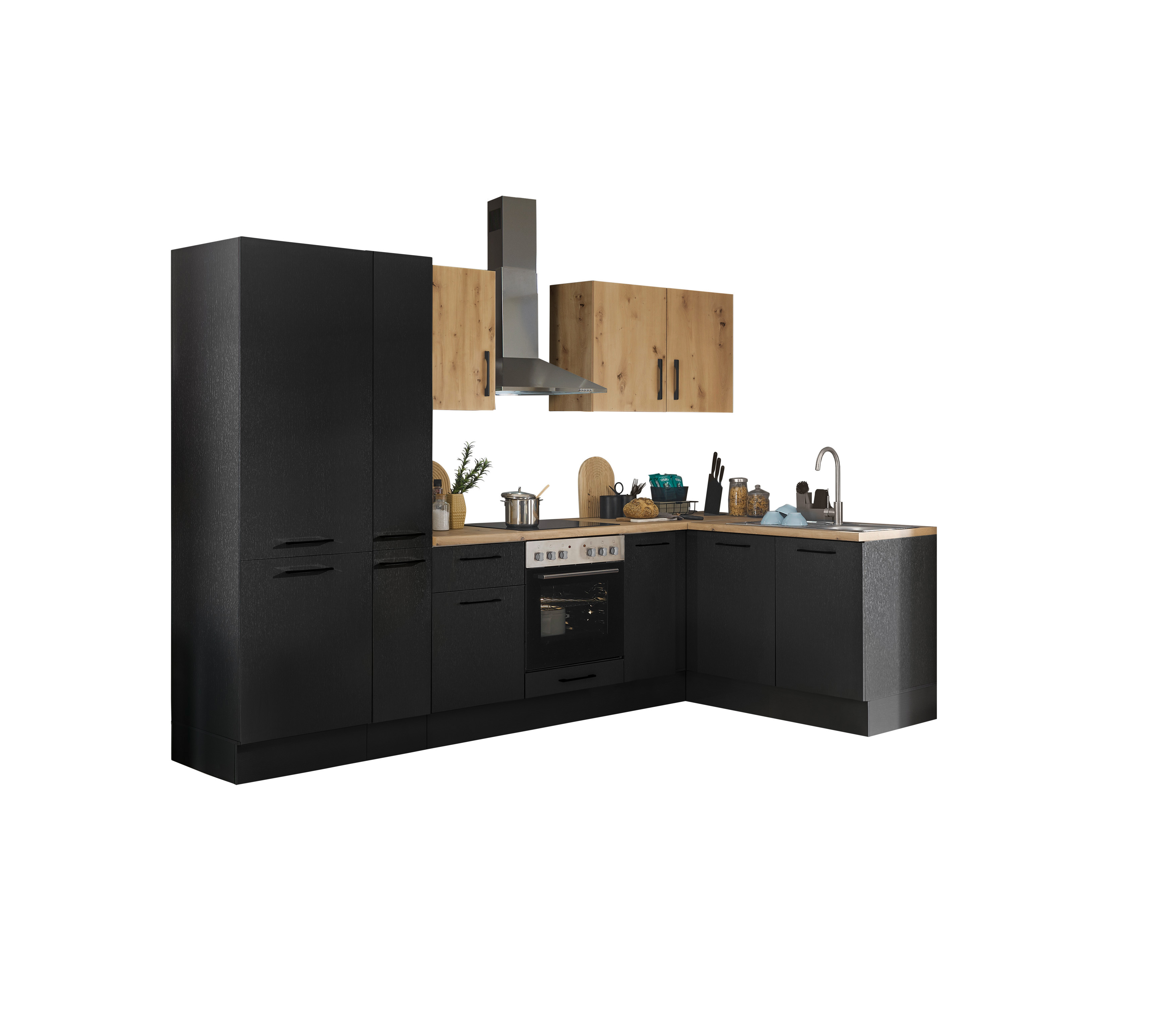 Küchenblock mit E-Geräten CORNWALL (Ecke-Kühlschrank-Apotheker) III Küchenblock mit E-Geräten CORNWALL (Ecke-Kühlschrank-Apotheker) III
